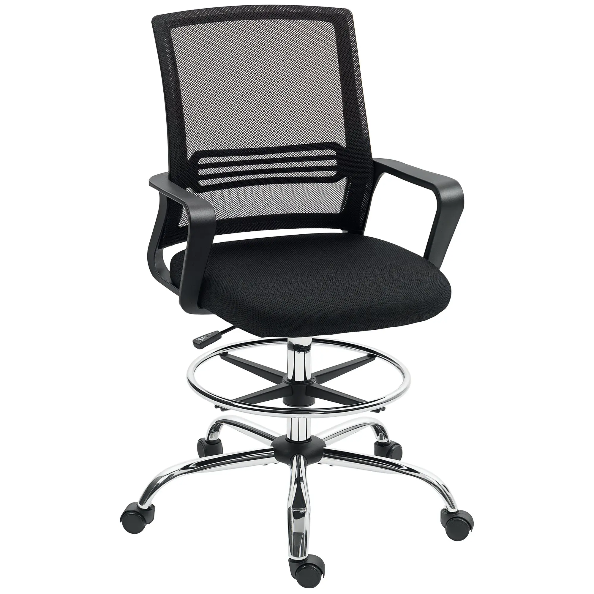 Office Chair, Ergonomic Drafting Chair, Height Adjustable Computer Chair with Armrest, Lumbar Support, Desk Chair with Foot Ring, Swivel Chair for Office, Living Room, Mesh, Black