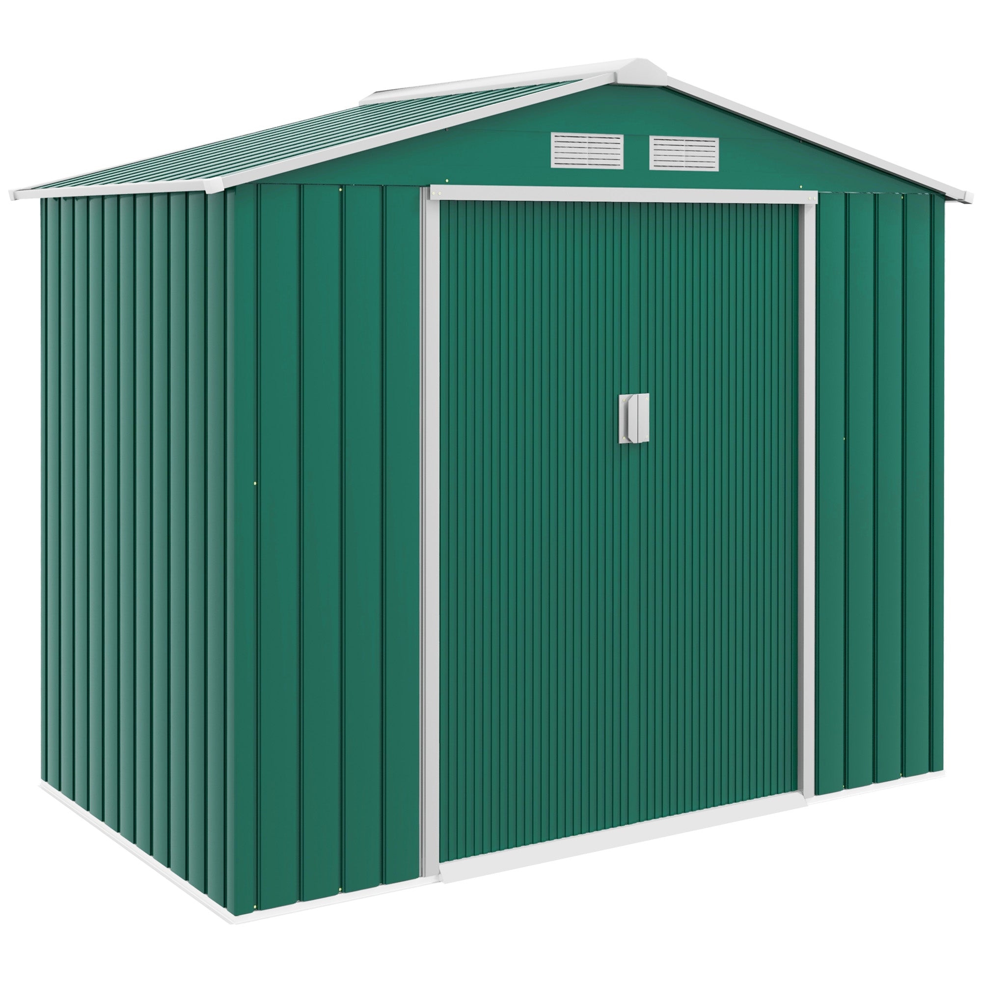 Garden Shed 2.42m? with Reinforcement Base No Floor 213x130x185 cm Outdoor Garden Shed with 2 Sliding Doors and 4 Windows for Tool Storage Dark Green