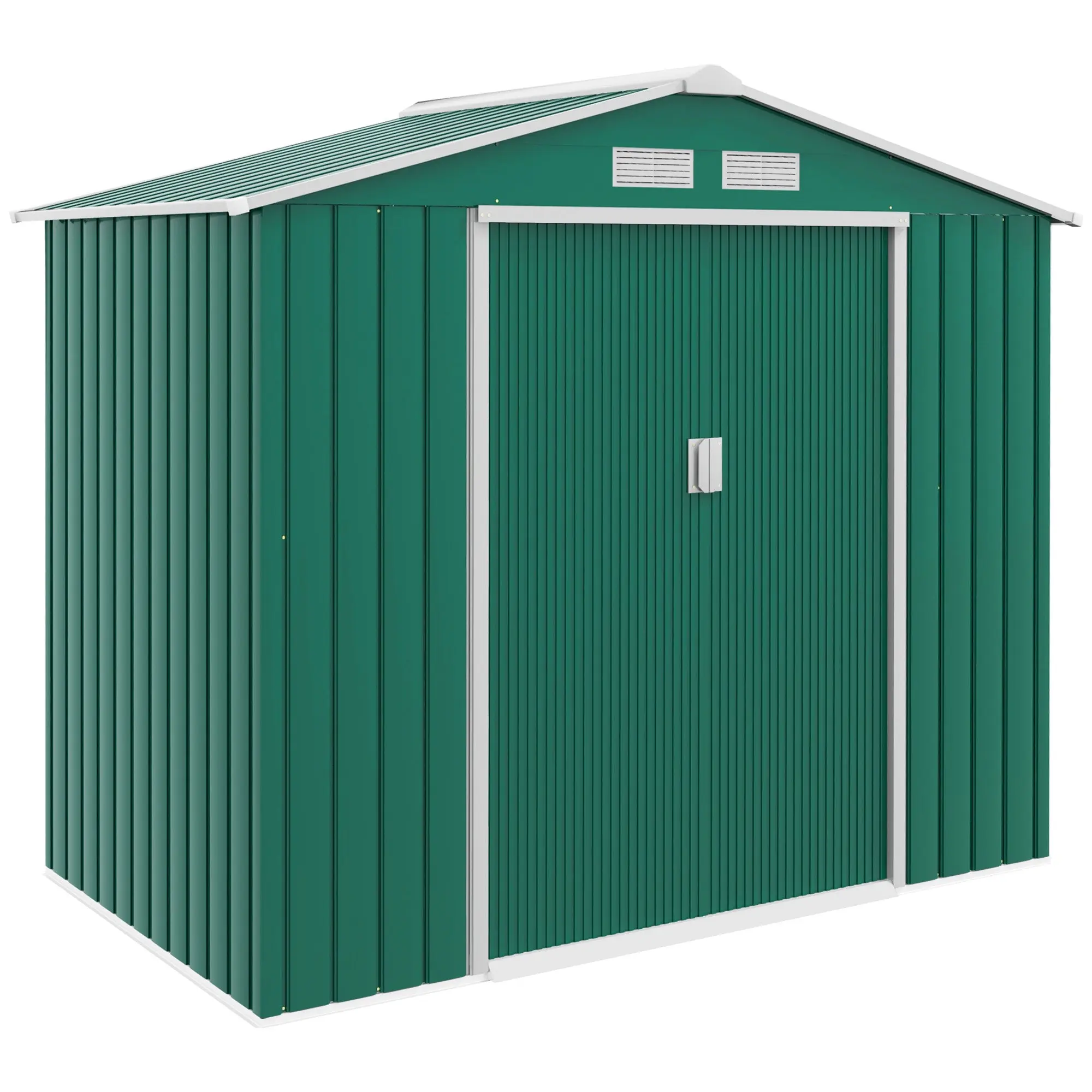 Garden Shed 2.42m? with Reinforcement Base No Floor 213x130x185 cm Outdoor Garden Shed with 2 Sliding Doors and 4 Windows for Tool Storage Dark Green