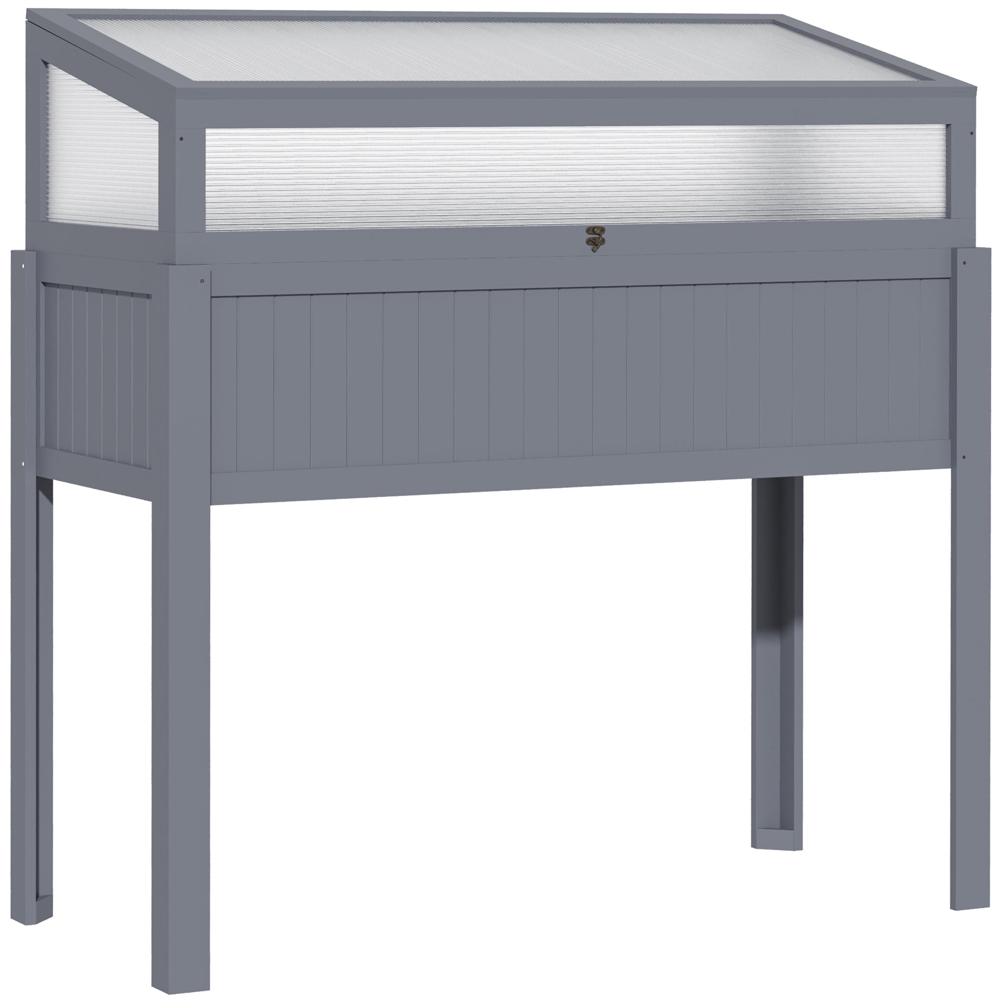 Raised Garden Bed Wood with Cold Frame 2-in-1 Greenhouse Tomato House Vegetable Bed Herbal Bed Planter for Garden Balcony and Terrace Polycarbonate Gray 120 x 54 x 112/122 cm