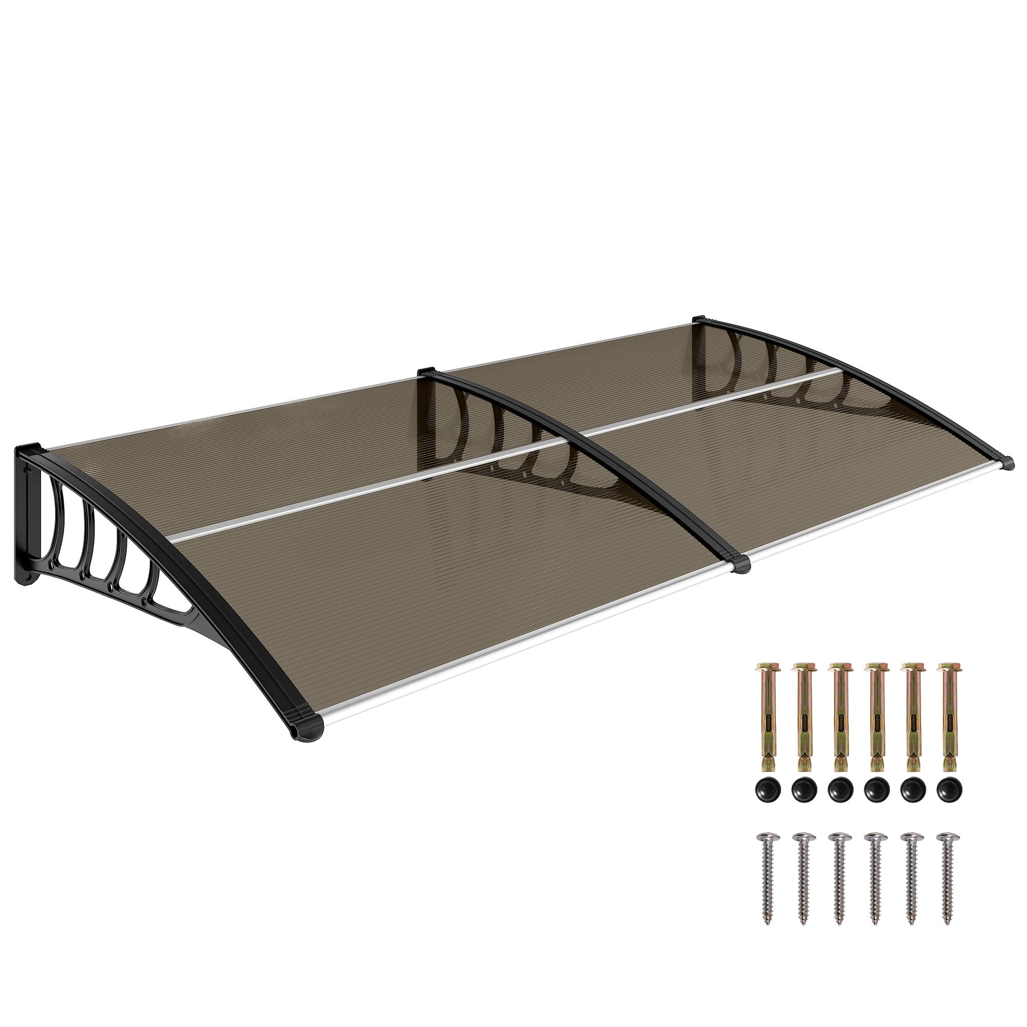 Outsunny Beschermluifel 200x96 cm Buitenluifel voor Deuren en Ramen tegen Zon en Regen met PP Polycarbonaat Steun Bruin
