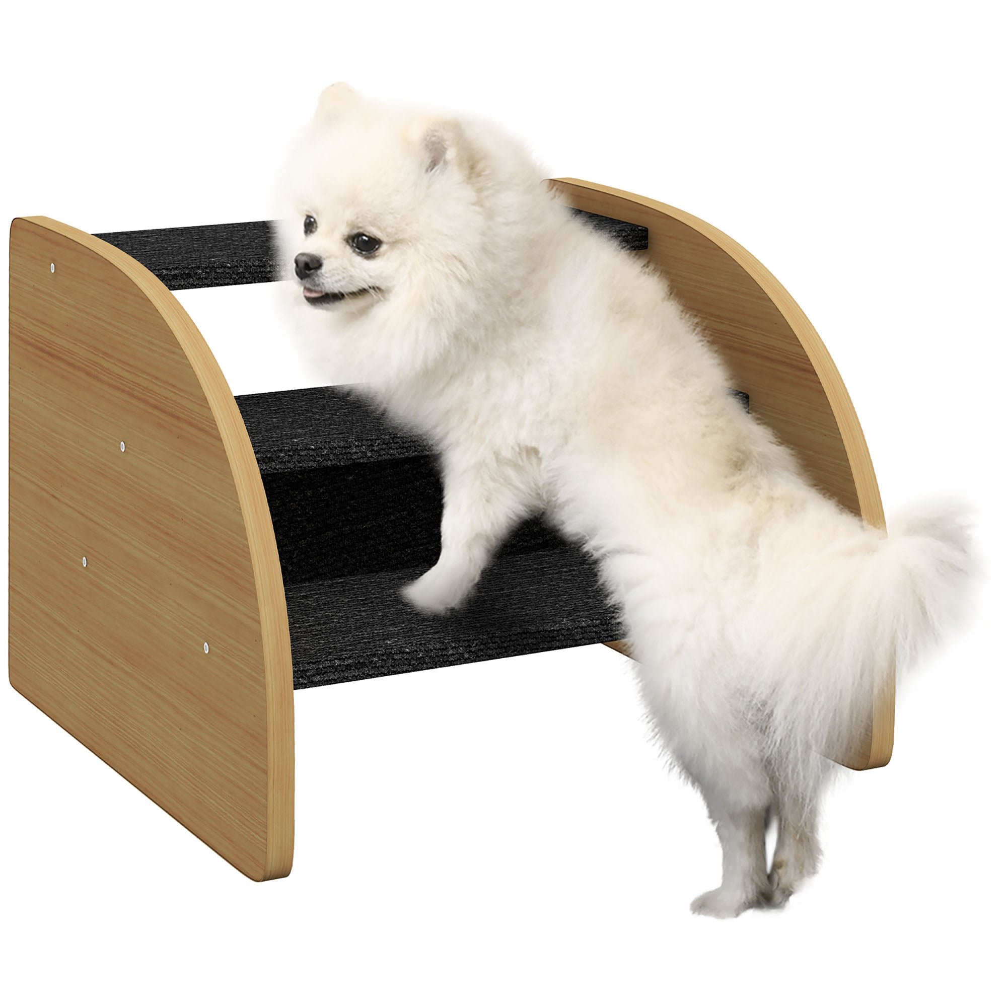 PawHut Déierenstufen 3 Stufen 30 cm Héich mat Säitwänn Ramp fir Kleng Hënn - Déieren Säitstufen fir Bett, Sofa, Canapé an Auto