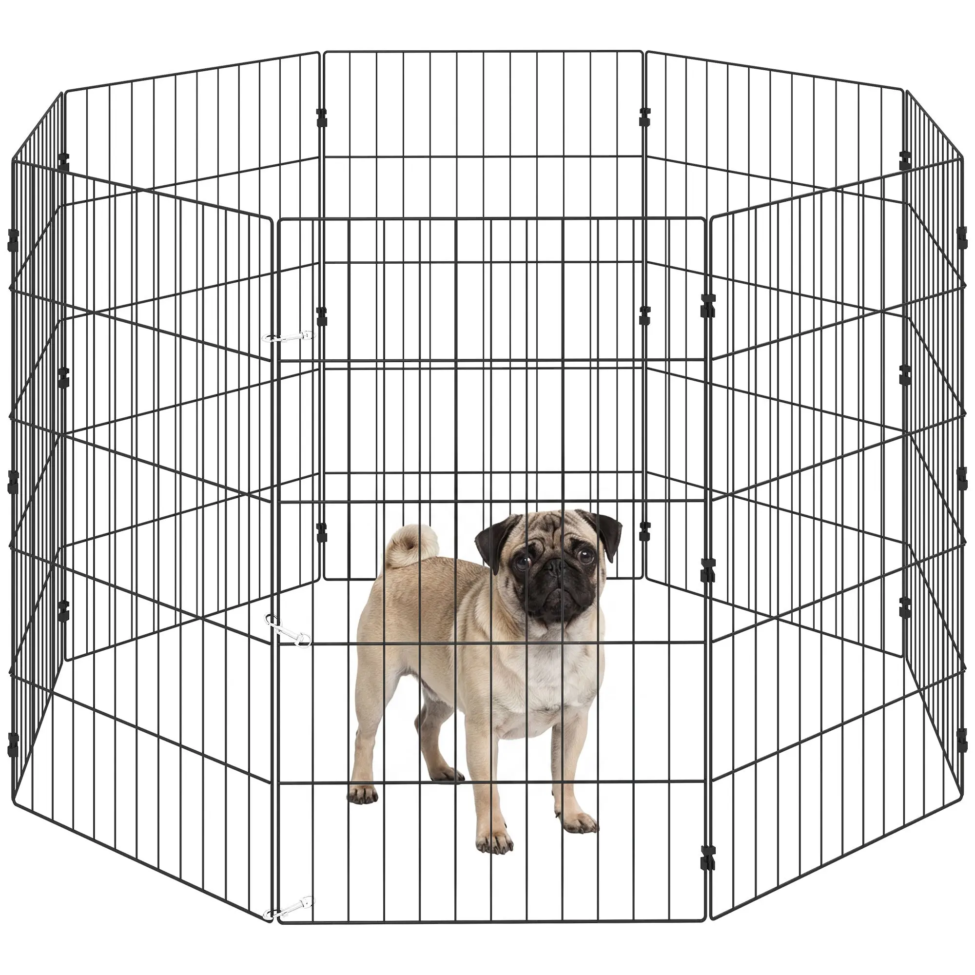 Foldable Metal Dog Playpen – Expandable 8‑Panel Pen with Ground Stakes for Indoor & Outdoor, 20 x 31.5 in Panels, Black