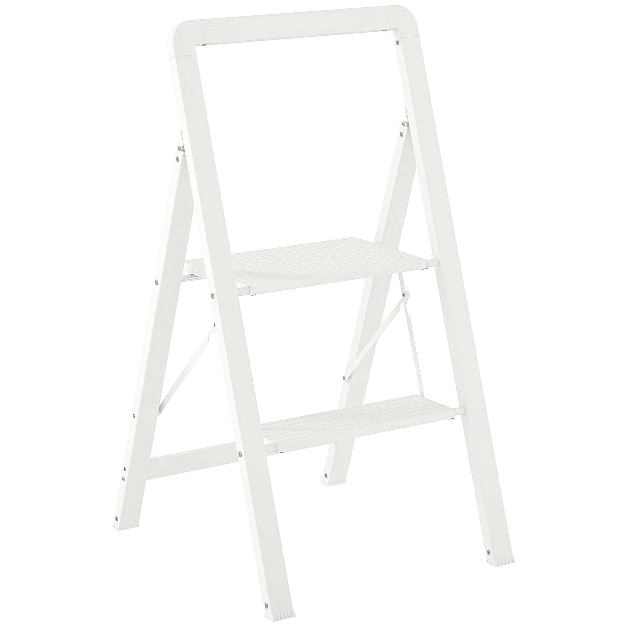 HOMCOM Stige med 2 Trin - Antiskrid Foldestige med Håndtag, Op til 150 kg Belastning, Letvægts Aluminium Stige 41,5 x 49,7 x 82,6 cm Hvid