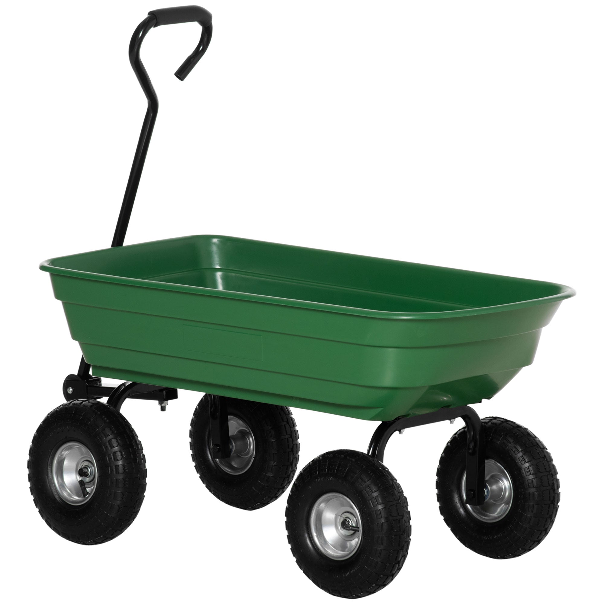 Outsunny sodo vežimėlis su plieno rėmu ir pneumatinių padangų, minkštu rankenėle, 250kg talpa, 108x52x100cm, žalia