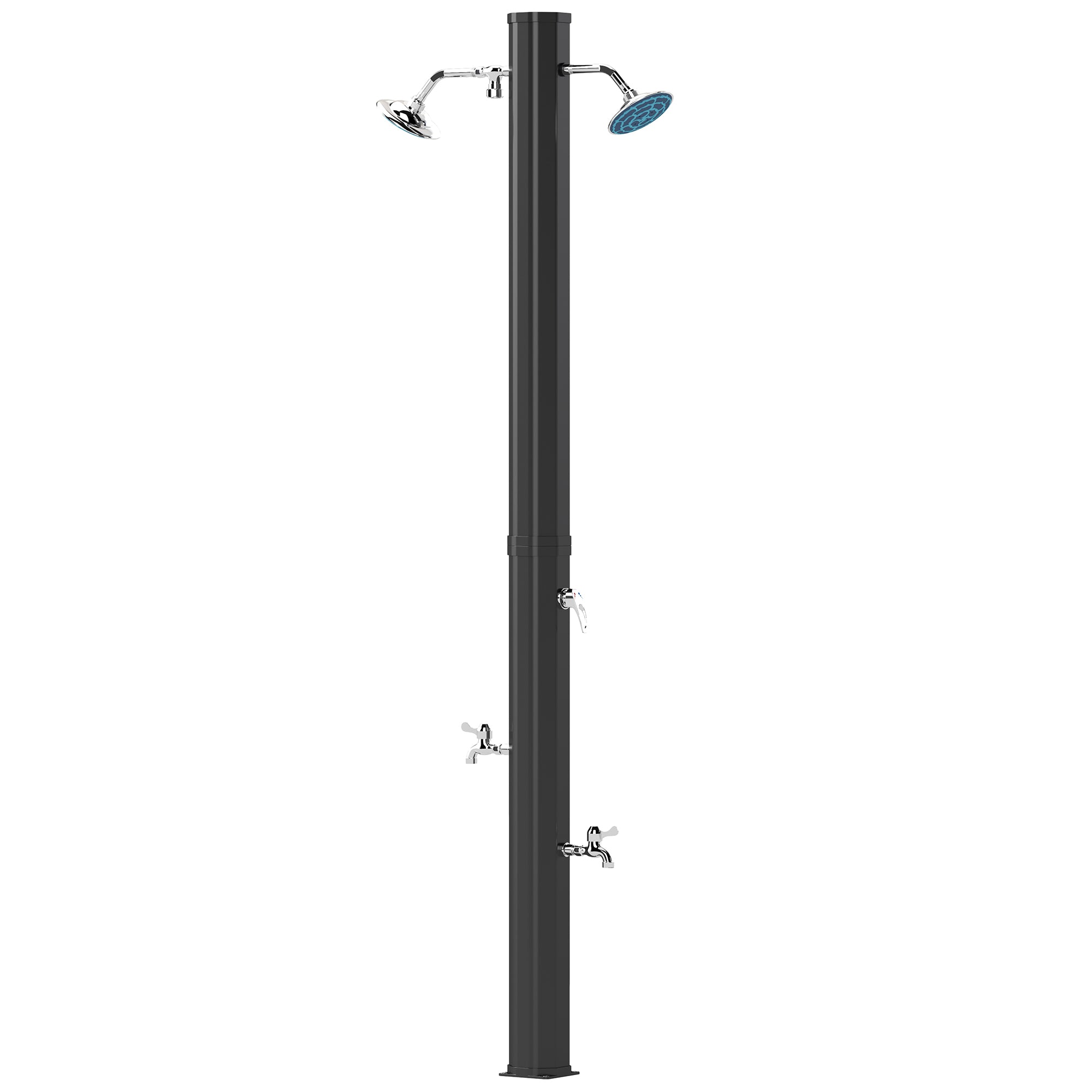 Outsunny Solardusch 35 L – Solardusch fir de Gaard mat 2 Rotatiounsköpp, Foussarmaturen a maximal 55°C waarmem Waasser fir den Pool, Camping, Terrass – 73x18x217 cm, Schwaarz