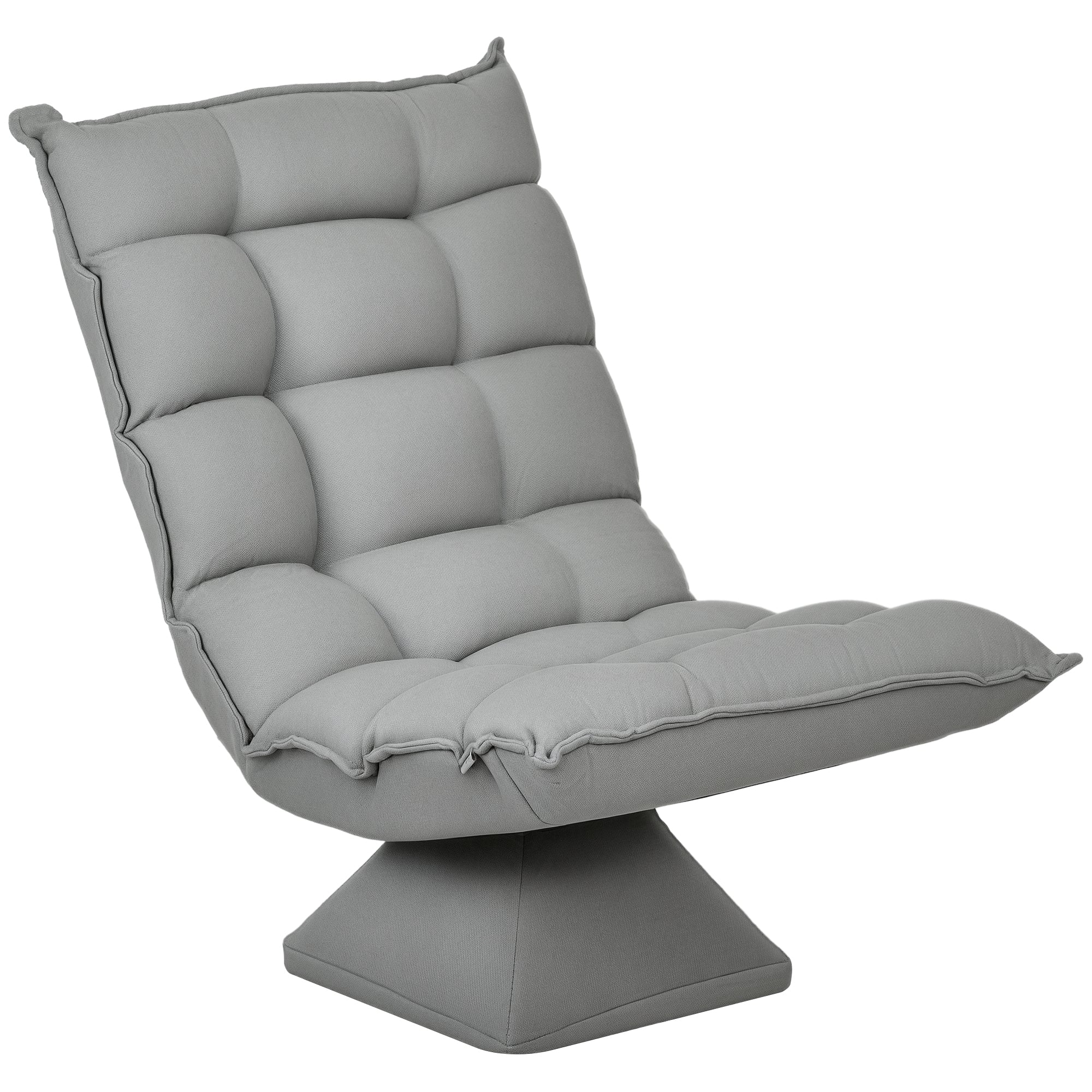 HOMCOM Gulvstol Gulvseng med Justerbar Ryg, Drejelig Meditationsstol med Base, Fauteuil, Polstret Recliner til Kontor, Stue, Lys Grå