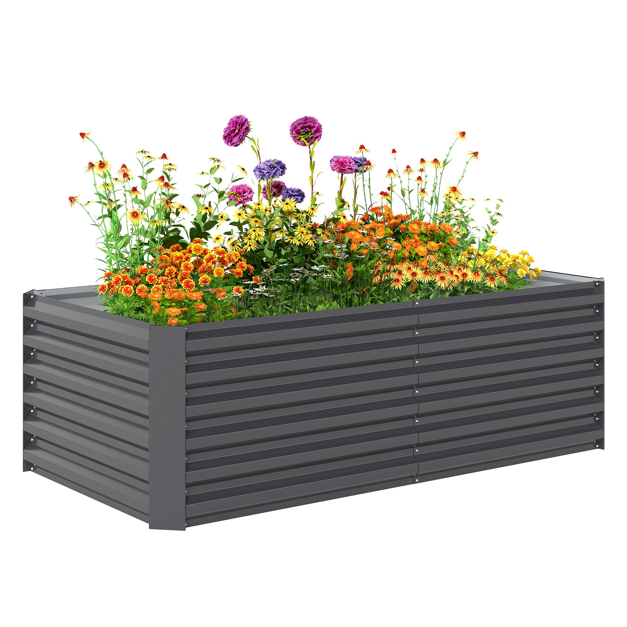Outsunny horganyzott acél emelt ágyás 180×90×57,5 cm — 57,5 cm mély, merevítőrudakkal és nyitott aljú, időjárásálló, sötétszürke