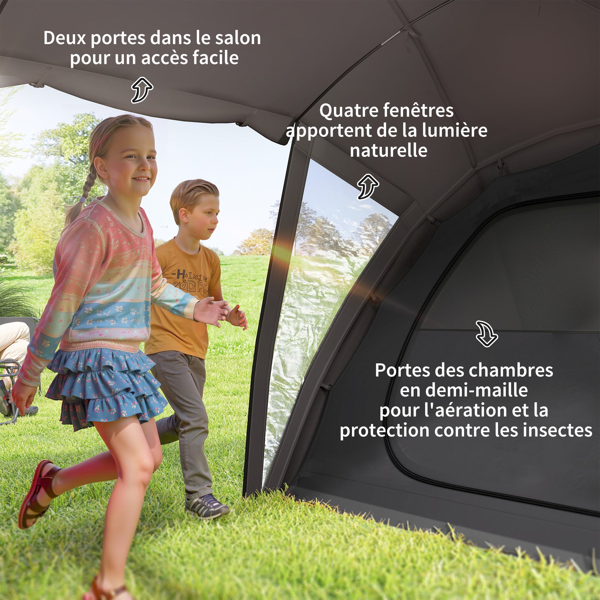 Family Camping Tent for 4-6 People, 3000mm Waterproof Tunnel Tent with 2 Doors, Windows, Carry Bag, Groundsheet for Camping Travel Hiking Garden, Black
