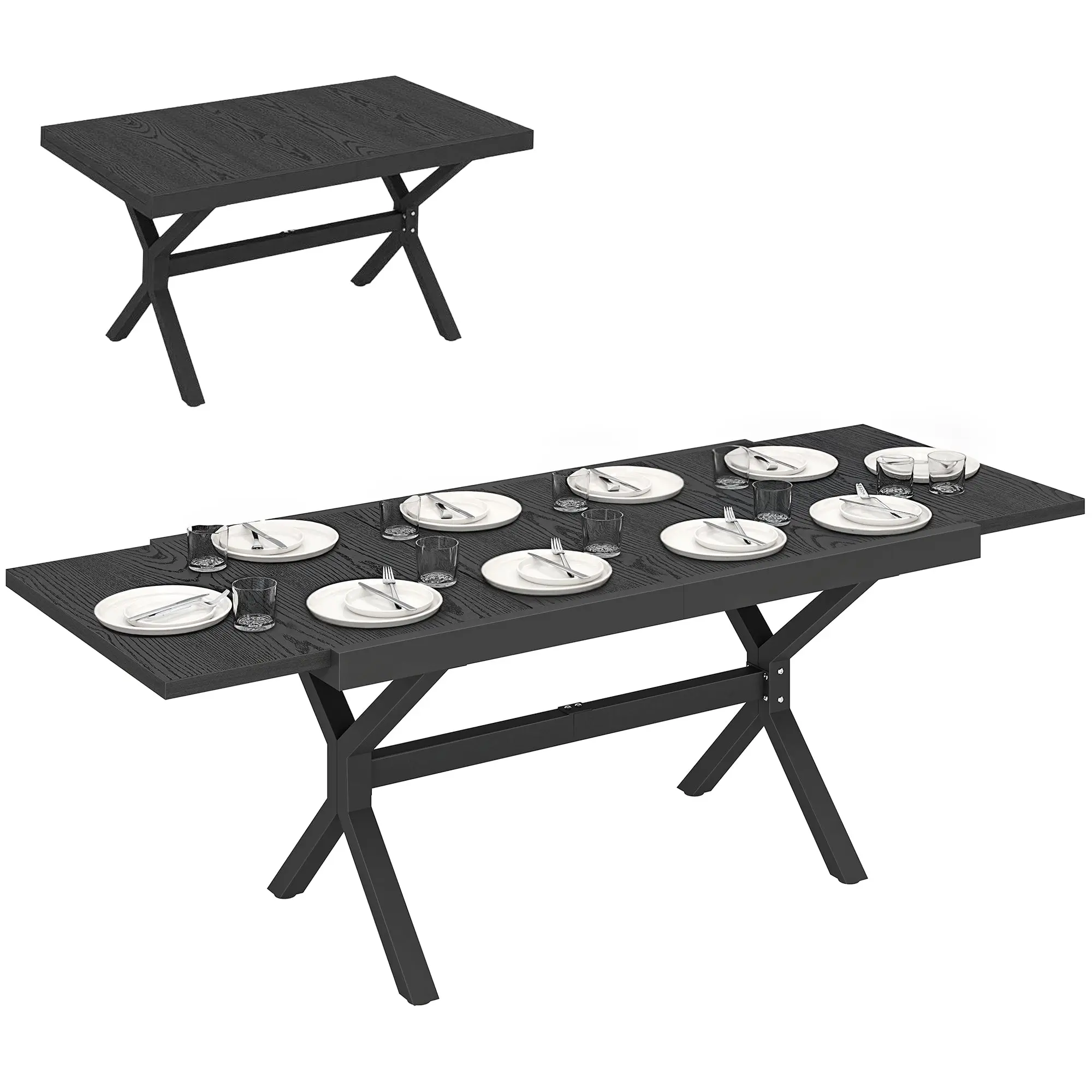 Wood-Effect Aluminum Extendable Garden Table – 61–84 in (154–214 cm) Outdoor Dining Table for 8–10 People – Robust X-Frame with Adjustable Feet, Anthracite