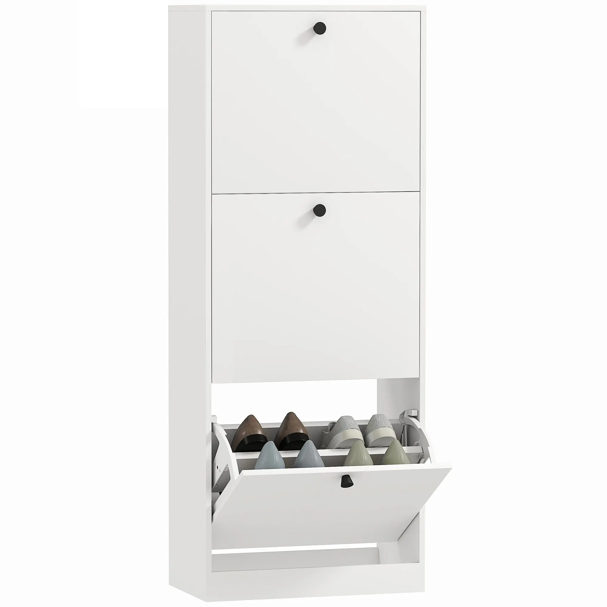 Shoe Cabinet with 3 Flaps, Shoe Rack with Adjustable Partition, Narrow Shoe Chest for 12 Pairs of Shoes 47 x 26 x 120 cm, White