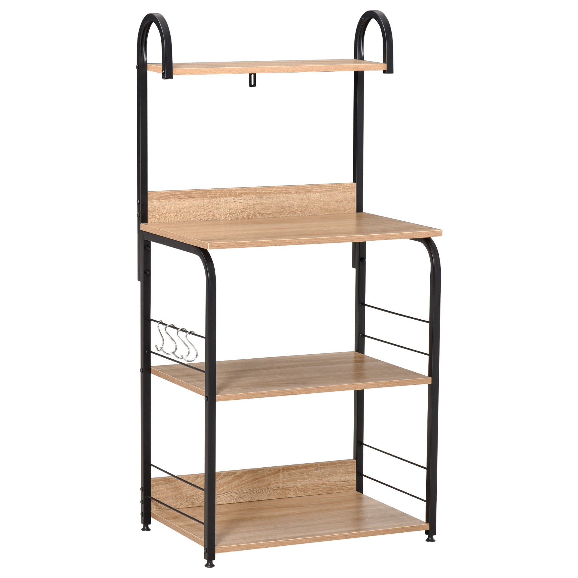 HOMCOM 4-stöckiges Kücheregal mit Haken und Mikrowellenablage 60x40x125 cm Naturholz