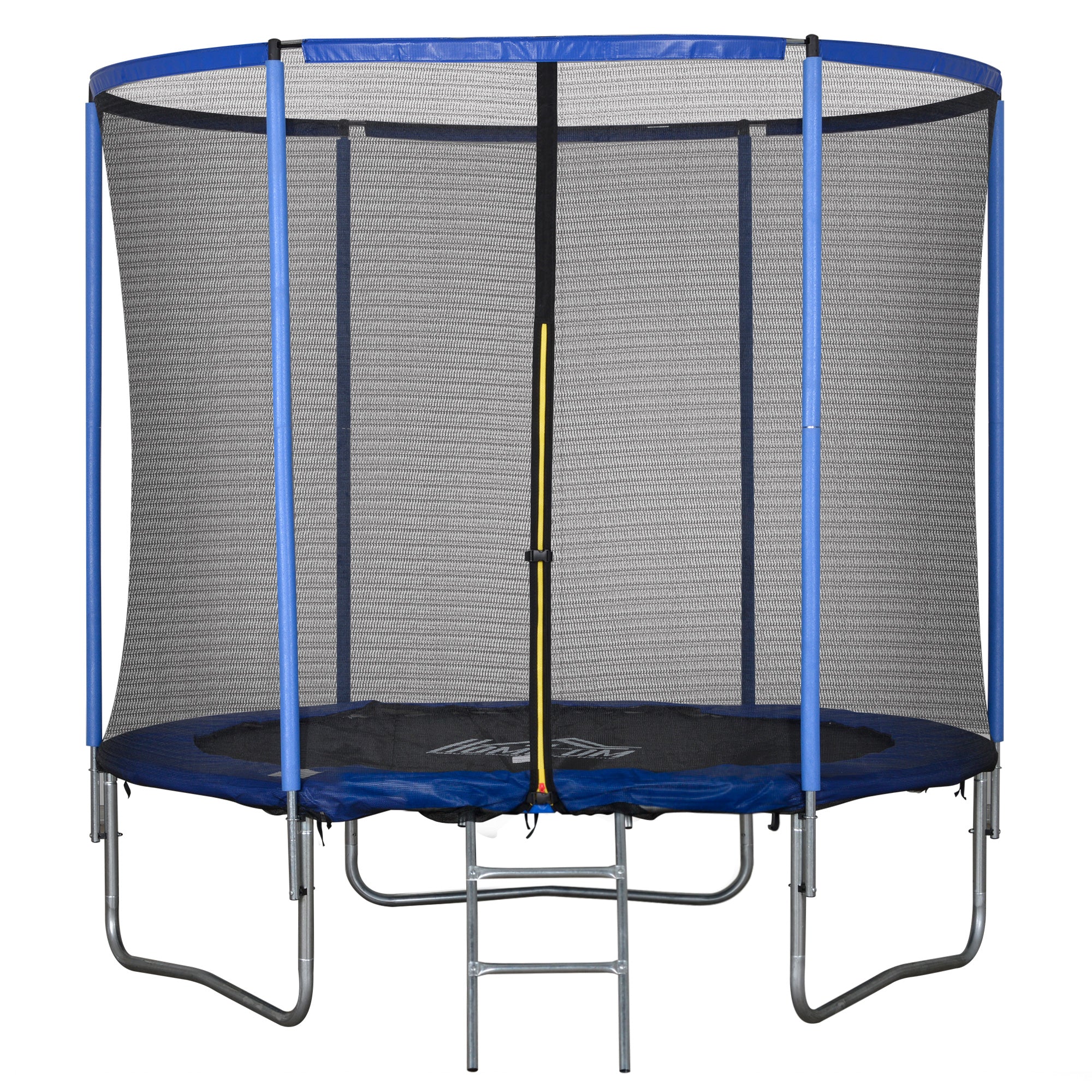 HOMCOM Outdoor-Trampolin, elastische Matte für Kinder und Erwachsene mit Sicherheitsnetz, Leiter und gepolsterter Kante, Garten- und Heimspiele, Ø244x240cm, Blau und Schwarz