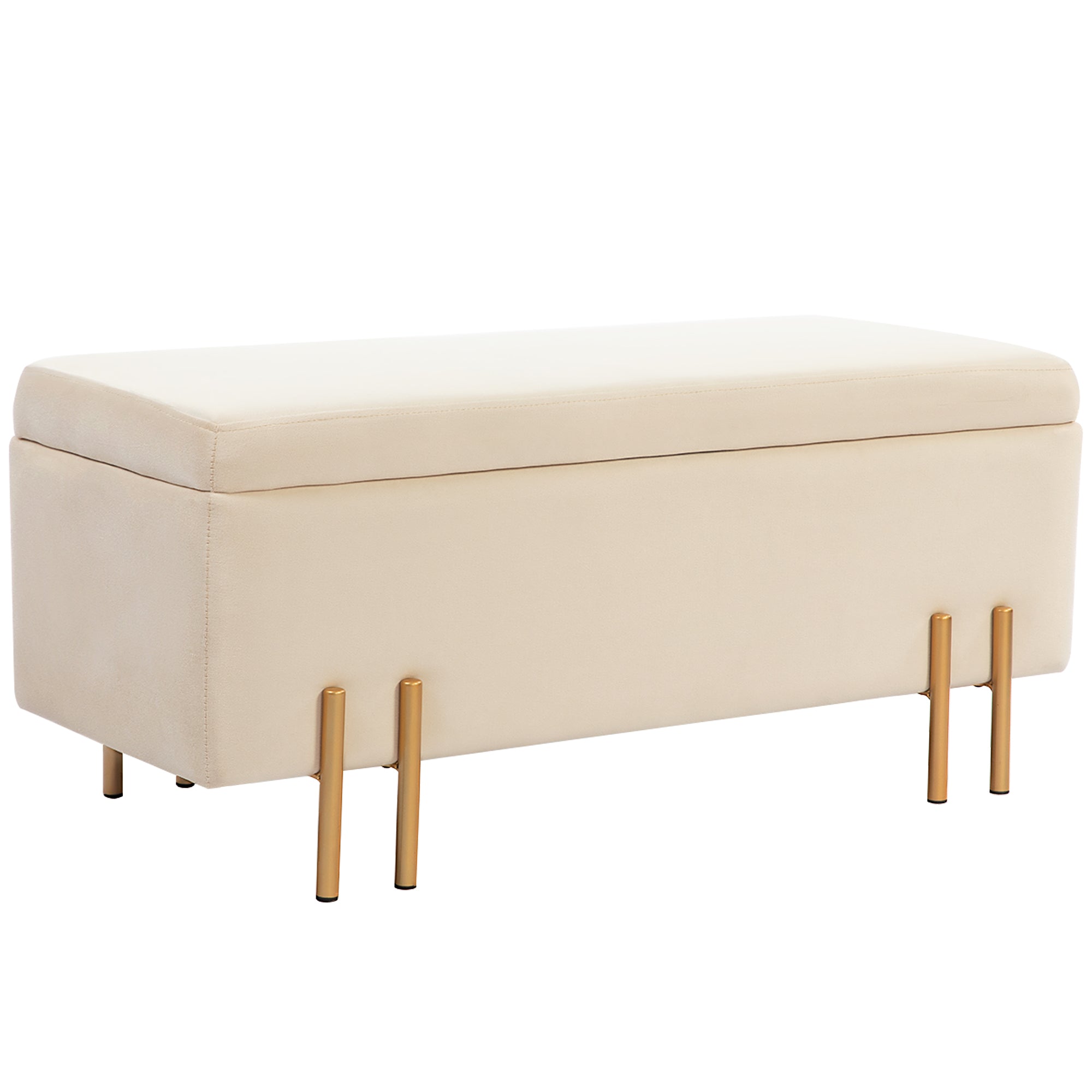 HOMCOM Storage Bench with Lid 220kg Weight Capacity, Upholstered Ottoman Bench with Hidden Storage, Bed End Bench with Metal Legs, Entryway Bedroom Living Room, Beige 100x40x42cm