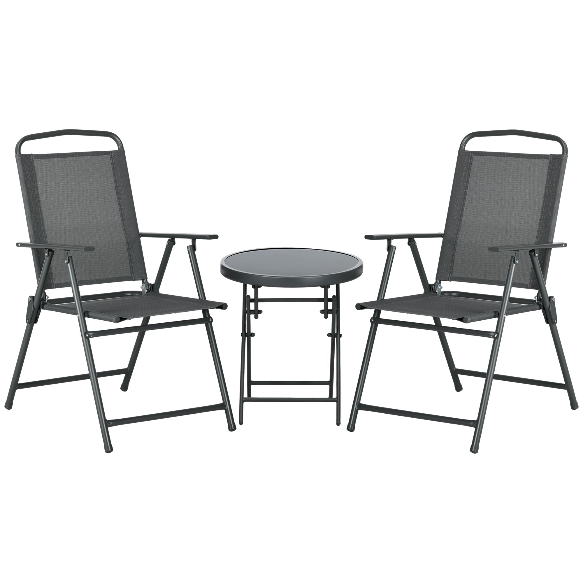 Outsunny 3-dijelni Bistro Set od Metalnog Vremenski Otpornog Vrt Furniture Set s Preklopnim Staklenim Stolom, Vrtne Stolice za Vanjski Balkon