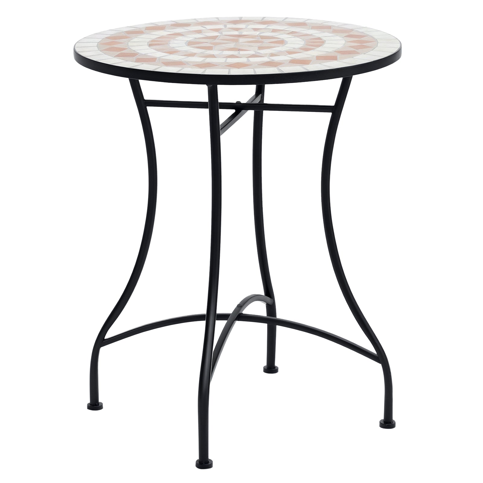 Garden Table ?60 x H71cm, Weatherproof Patio Table Made of Metal, Outdoor Dining Table, Camping Side Table, Round Patio Table for Garden Terrace Balcony Orange+White