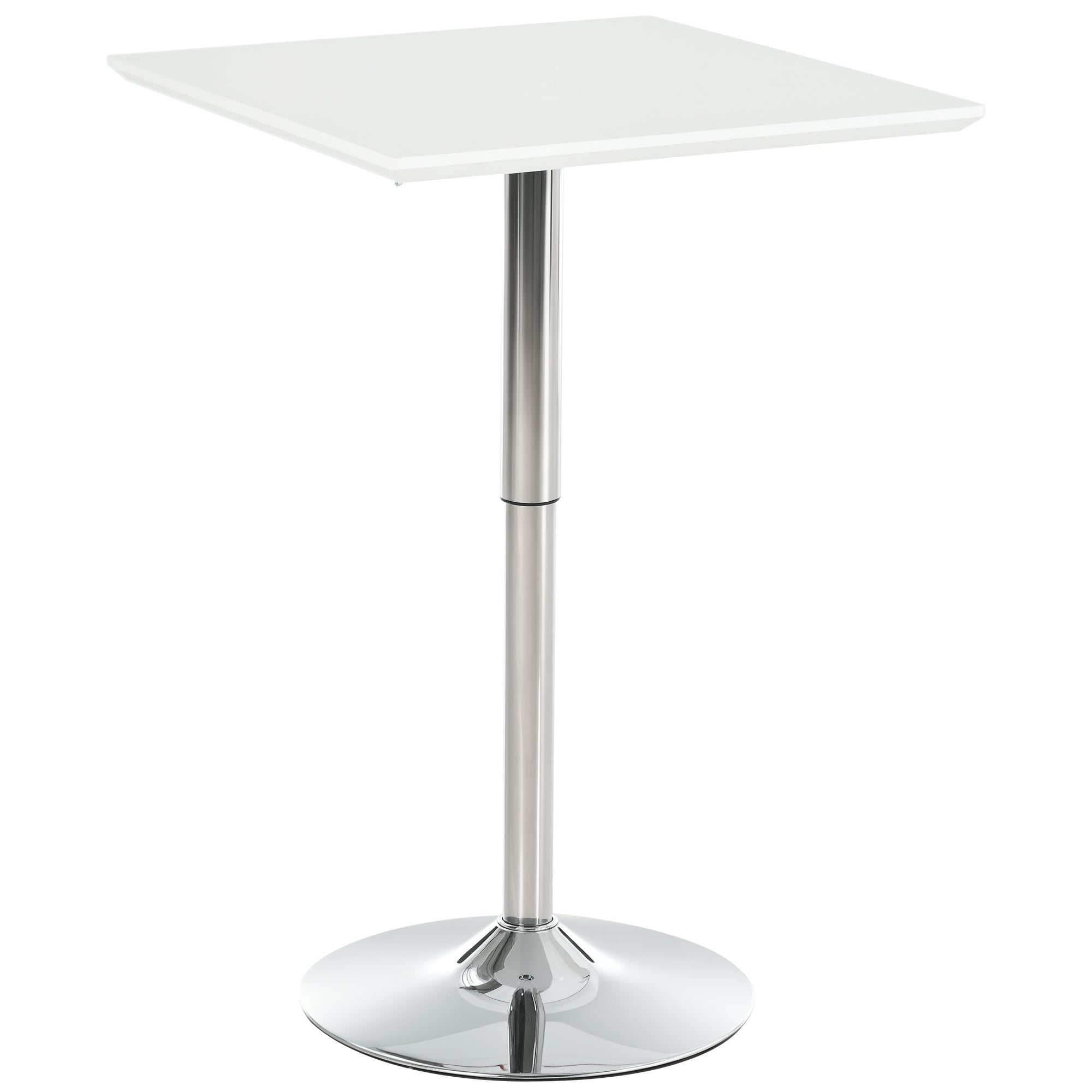 HOMCOM bāra galds Bistro Pub augstuma regulējams kvadrātveida bāra galds, tērauds, balts 60 x 60 x 69-92 cm