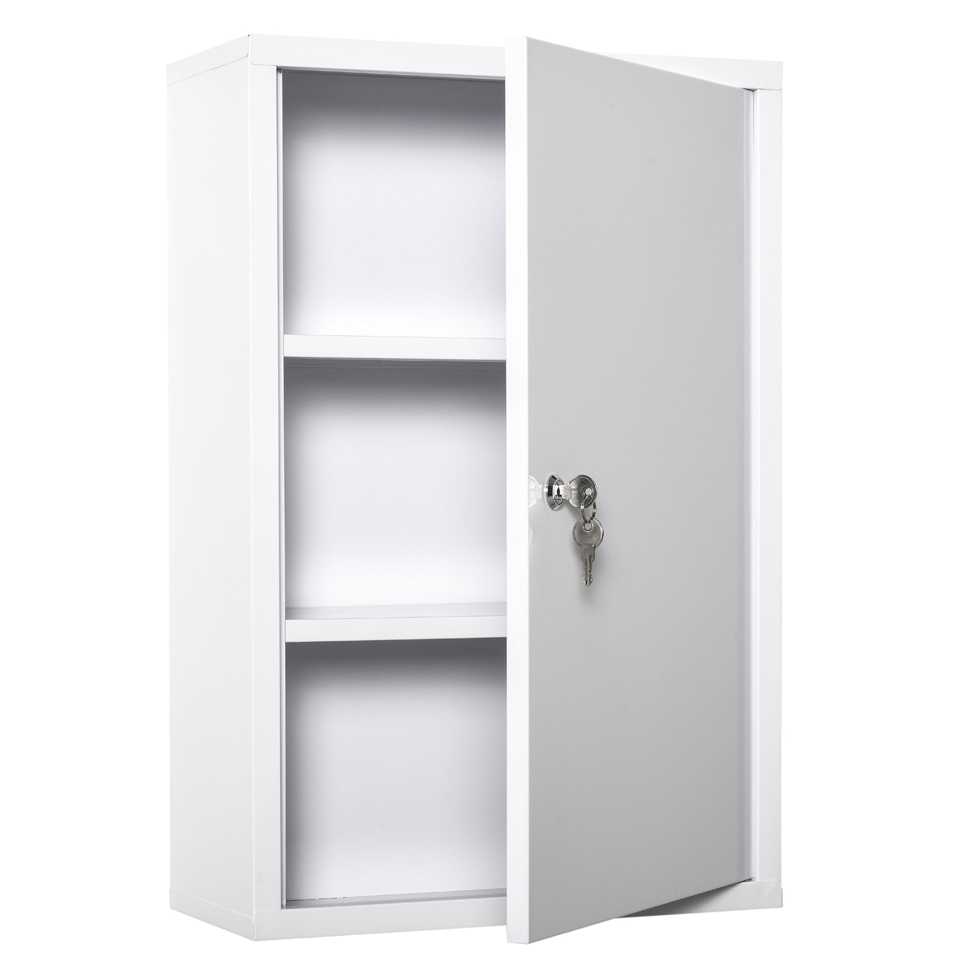 kleankin Medikamenteschaf Këscht fir Medikamenter Lagerung, verschlossbar Medikamenteschaf Metal mat 3 Compartimenter, 40 x 18 x 60 cm, Wäiss