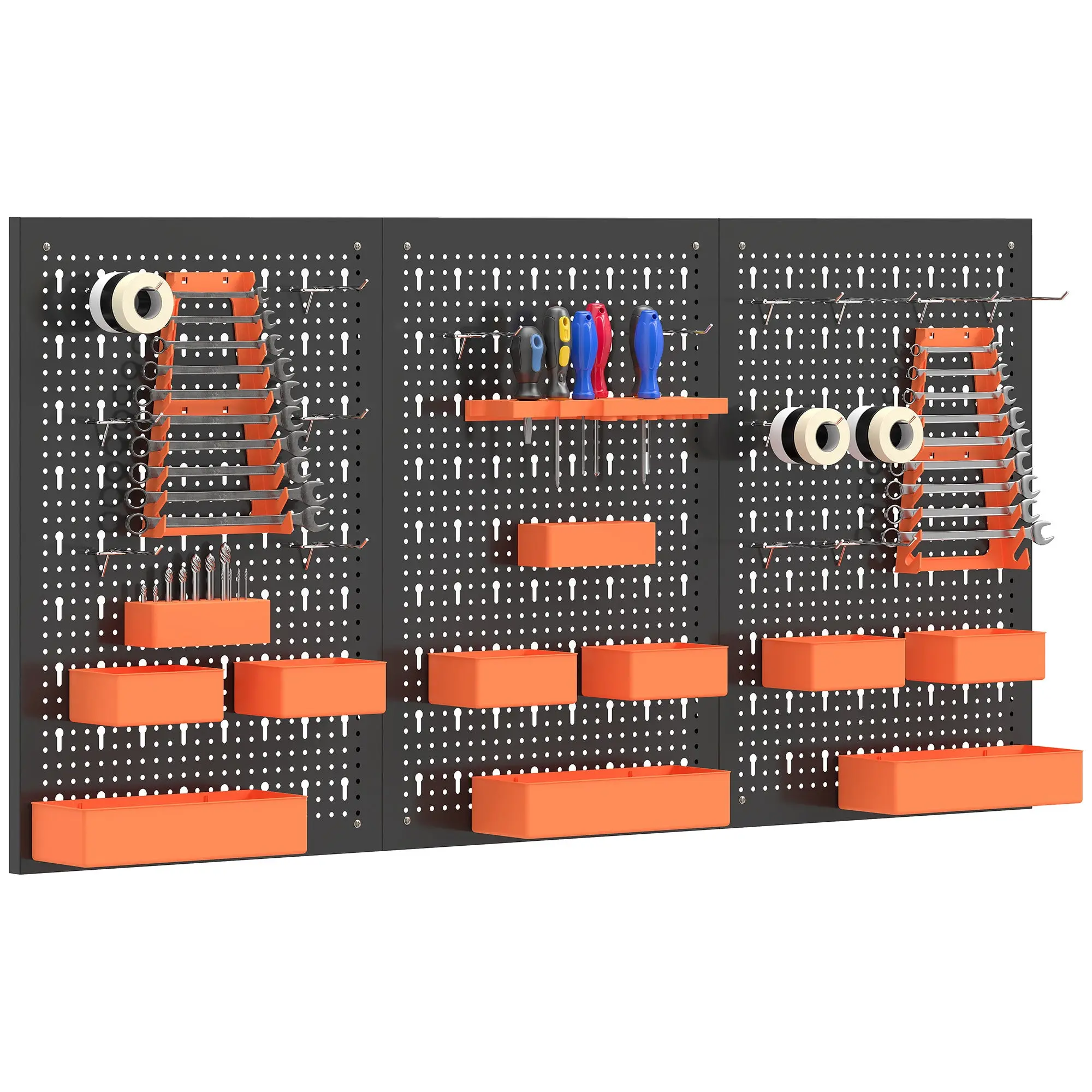 33-Piece Wall Tool Organizer Panel, 120 x 60 cm (47 x 24 in) with Bins, Hooks & Shelves, Black/Orange