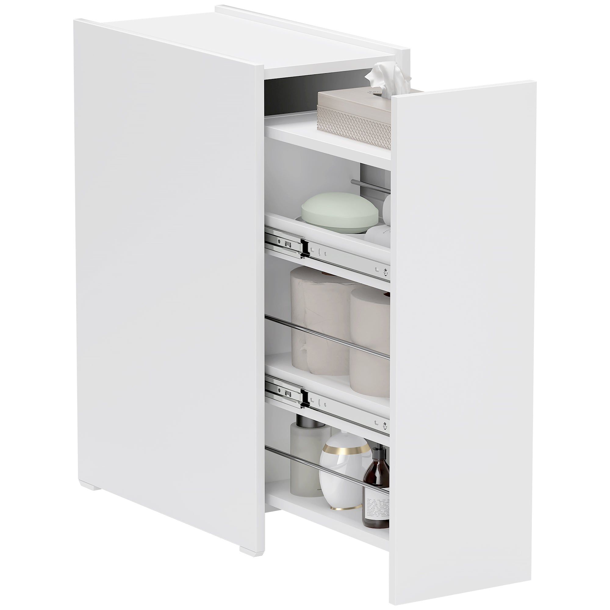Niche Cabinet Bathroom Cabinet Slim, Toilet Cabinet with Wheel, Drawer Including 3 Deep Compartments, Side Cabinet for Small Spaces, Living Room, Bathroom, 47 x 25 x 66.5 cm White