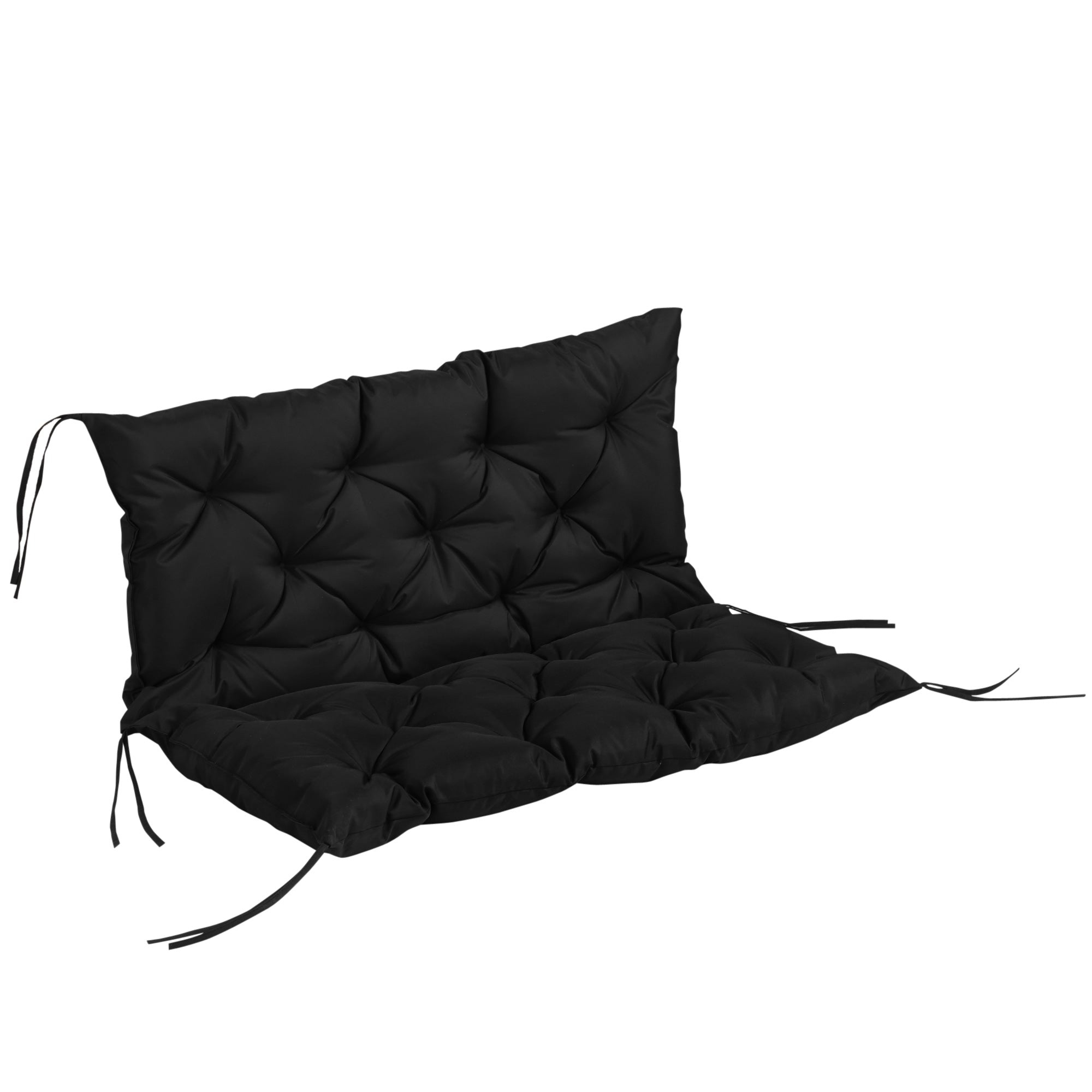 Outsunny 2-Sitzer Bankkissen 100 x 98 x 8 cm Sitzkissen mit Riemen und Rückenpolster für Innen/Außen - Polster für Gartenbank Gartenmöbel Schaukelsitze Schwarz