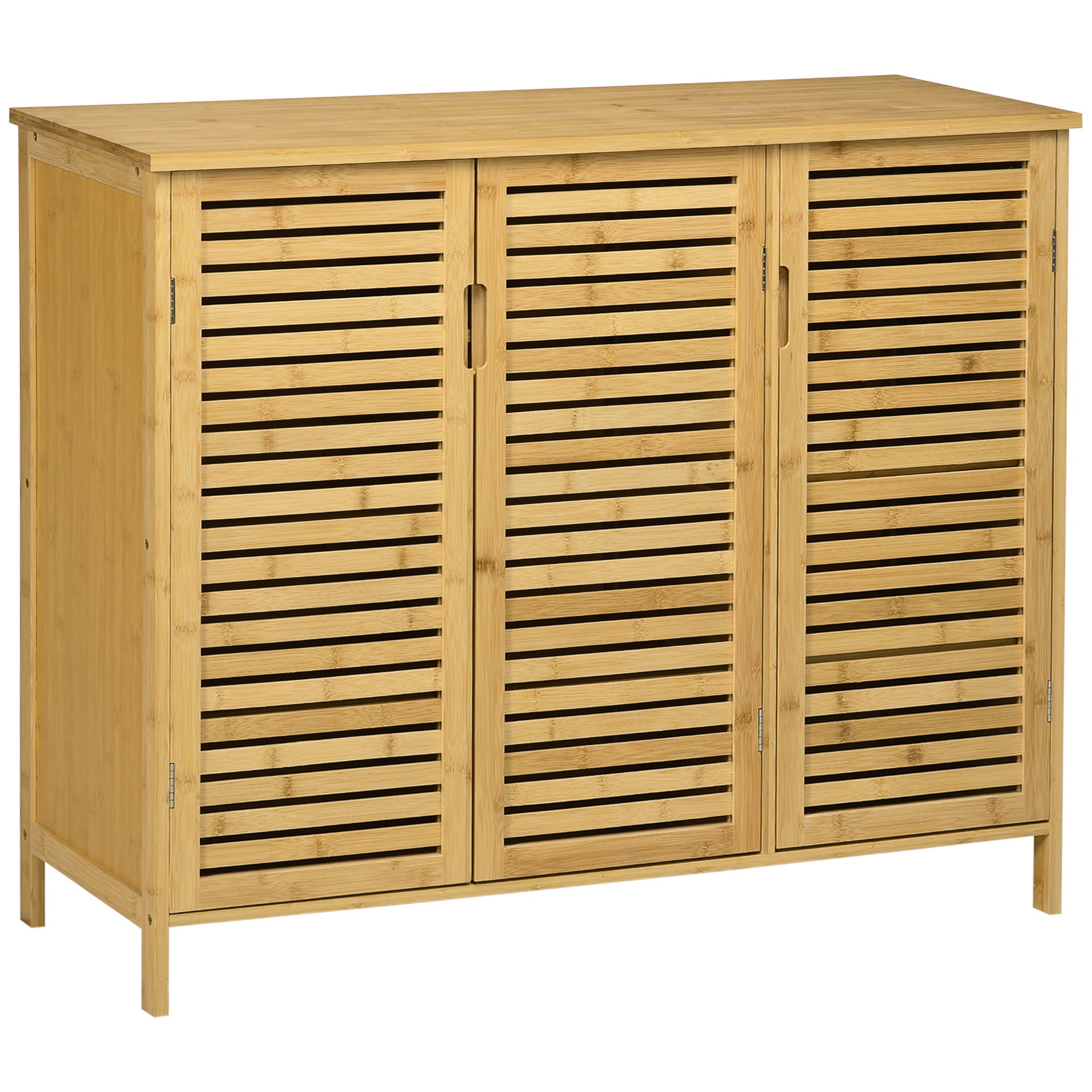 Bamboo Entryway Shoe Cabinet Shoe Rack with 3 Louvered Doors Adjustable Shelves for 16 Pairs of Shoes for Hallway Entry 100x35x80 cm Natural