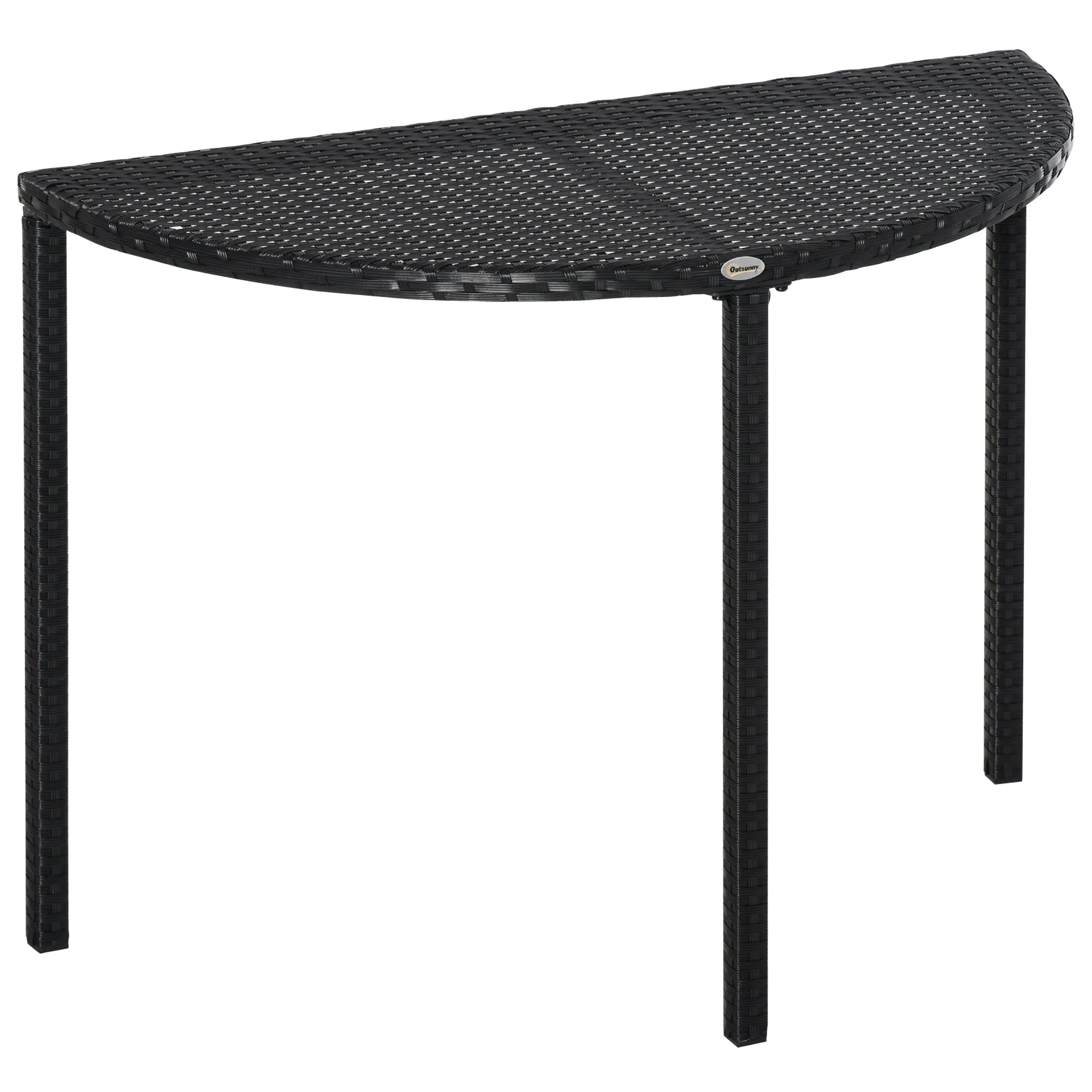 Balcony Table Garden Side Table Table Outdoor Furniture semicircular Poly Rattan Metal Black 100 x 50 x 74 cm