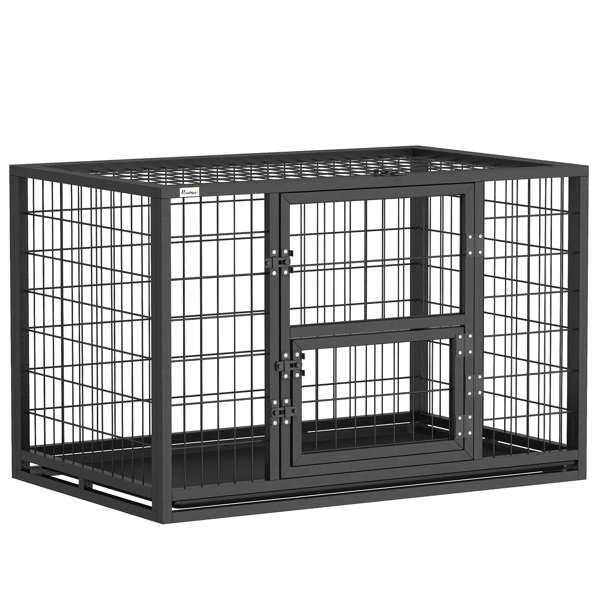 Dog Crate, 37 x 23.6 x 25.2 in (94 x 60 x 64 cm) – Removable Tray, 3 Doors & Secure Lock, Indoor/Outdoor, Black