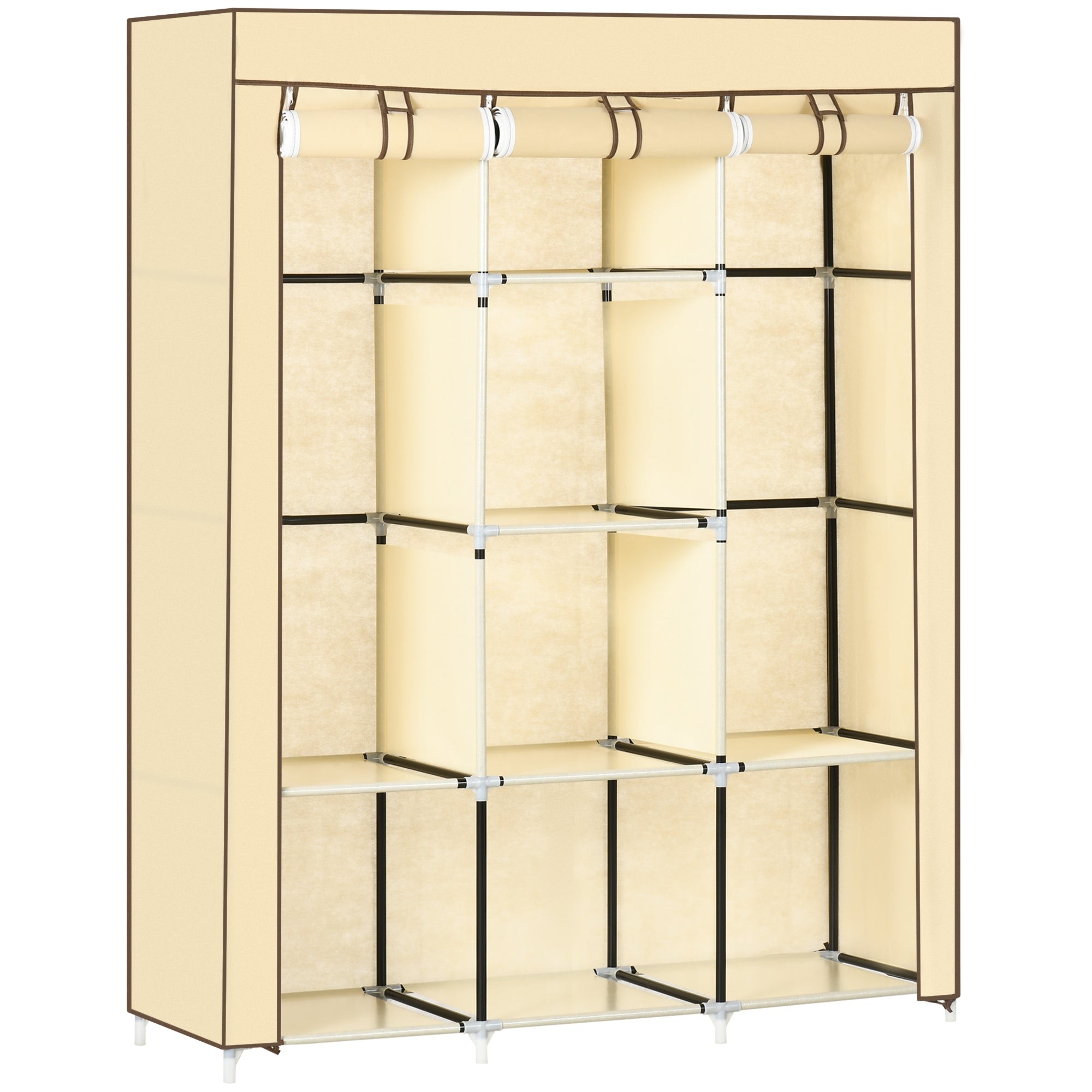 HOMCOM Katoenen Kledingkast, Kledingkast met Kledingstangen, 8 Niveaus, Vouwbare Kledingkast voor Slaapkamer, Gang, Niet-geweven Stof, Beige, 125 x 43 x 162,5 cm