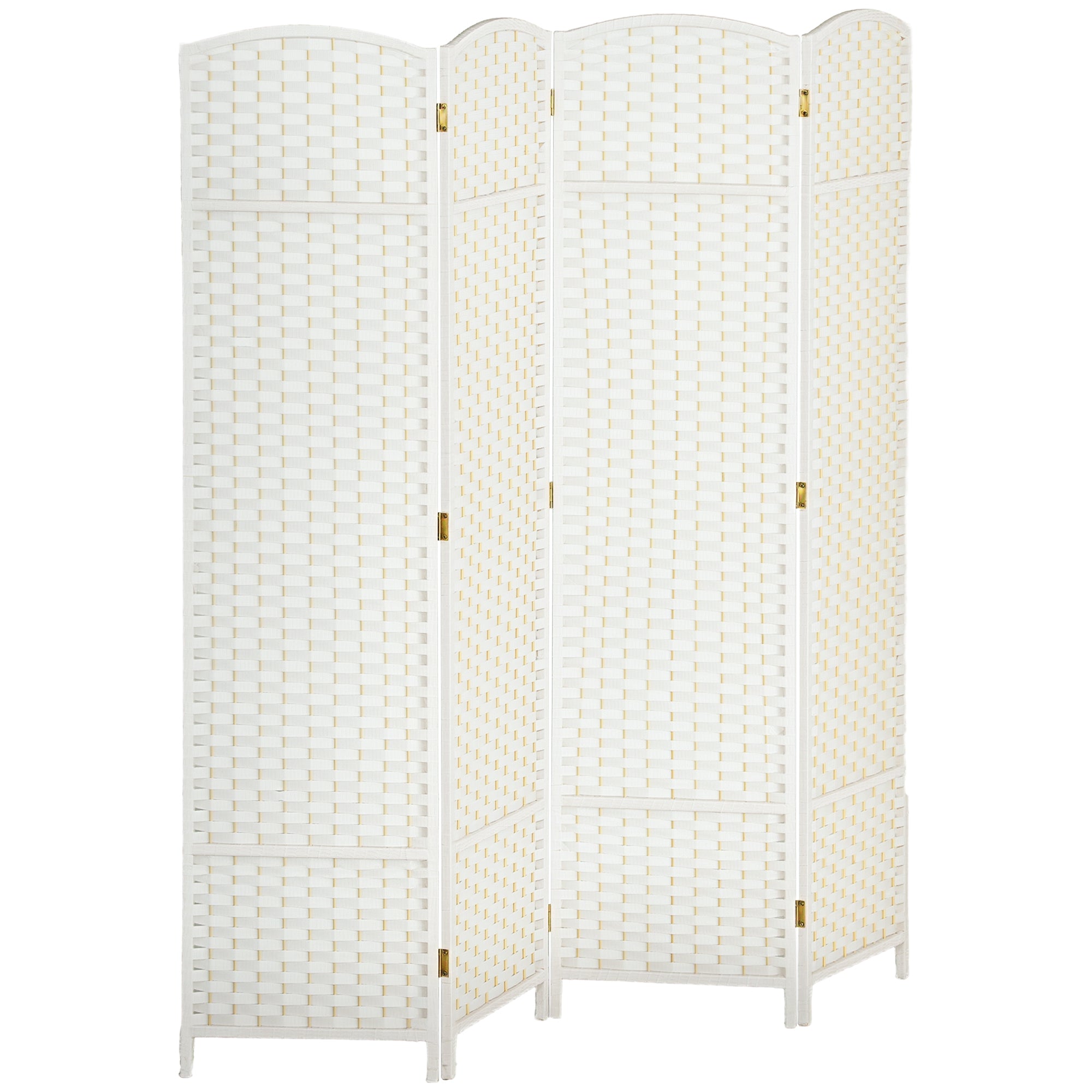 HOMCOM 4-Paneel Kamerscherm 160 x 170 cm Bamboe Vouwscheiding Privacy Scherm Staand Paneel voor Woonkamer Wit