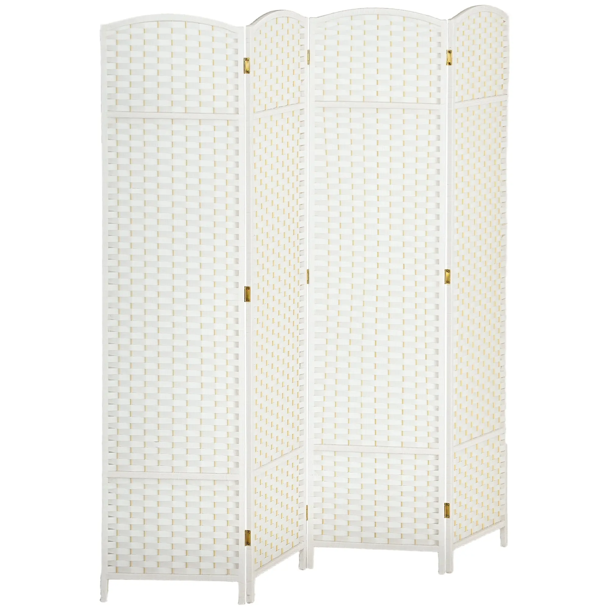 4-Panel Room Divider 160 x 170 cm Bamboo Folding Partition Privacy Screen Standing Panel for Living Room White