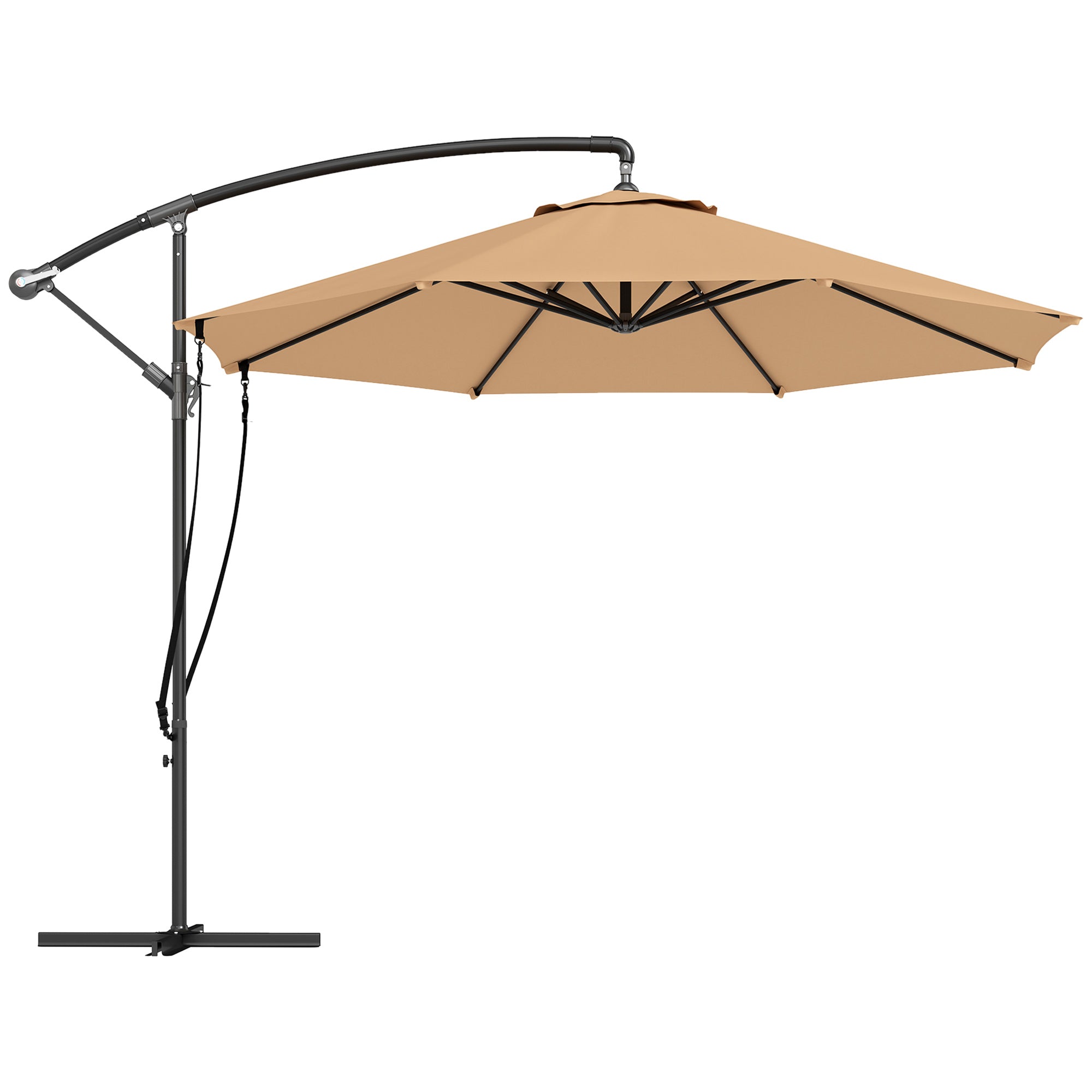 Offset Umbrella ? 290 cm Garden Umbrella with Cross Base Crank Umbrella Cover and Anti-UV 50+ Wind Rope Umbrella for Terrace Patio Khaki
