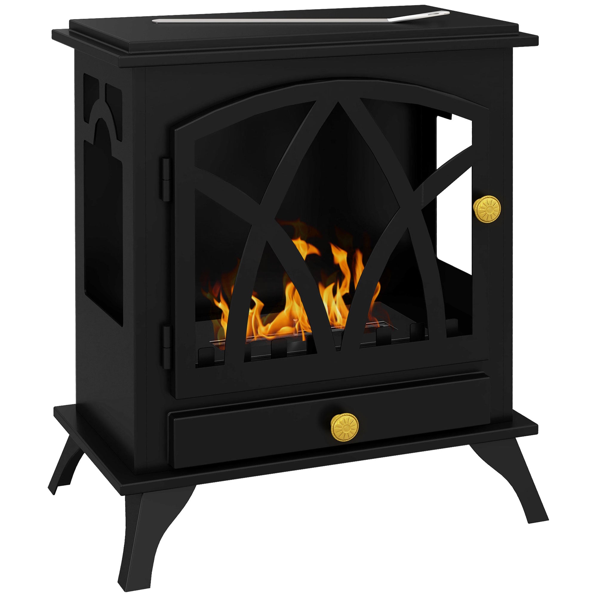 Freestanding Bioethanol Fireplace with 1.2L Burner and 3-Hour Duration, Steel Bio Fireplace with 25㎡ Coverage, 45x28x54cm, Black