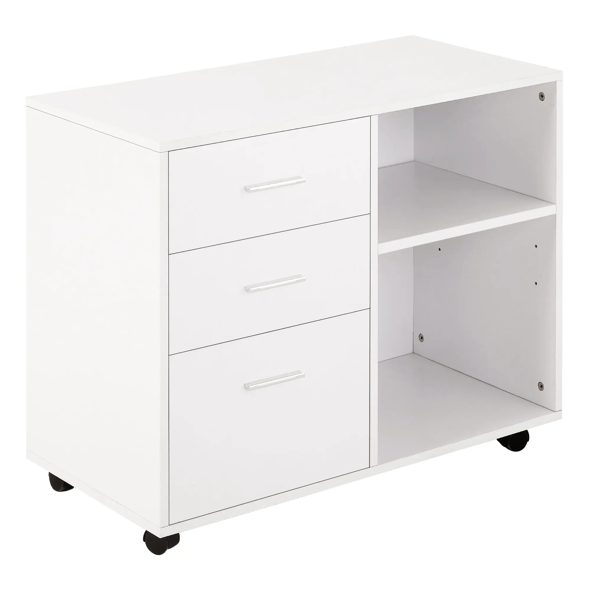 Printer Stand Printer Table with 3 Drawers Adjustable Shelf Wheels Large Storage Capacity 80x40x65 cm White