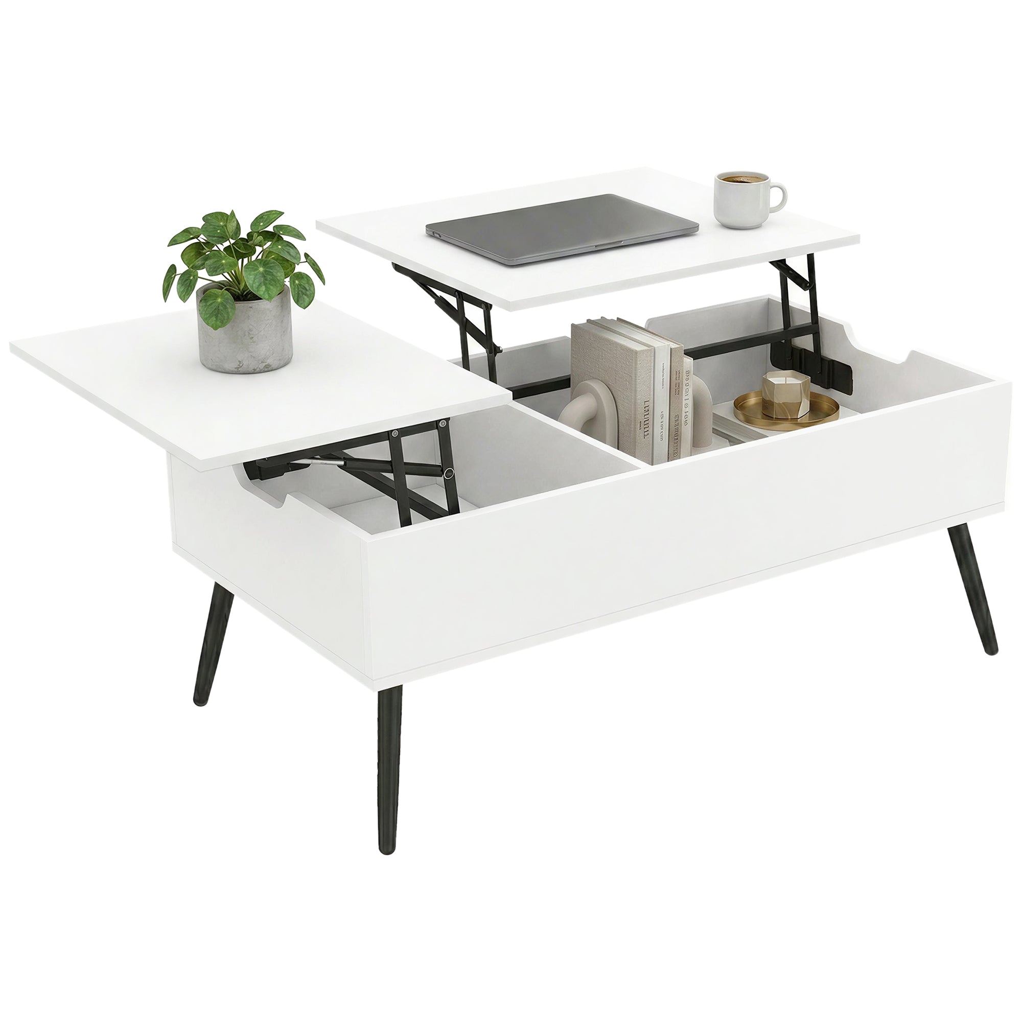 HOMCOM Couchtisch mit Doppel-Lift-Top und verstecktem Stauraum, modernes Wohnzimmertisch mit Metallbeinen für Zuhause & Büro — 100 × 50 × 43,6–58 cm, Weiß