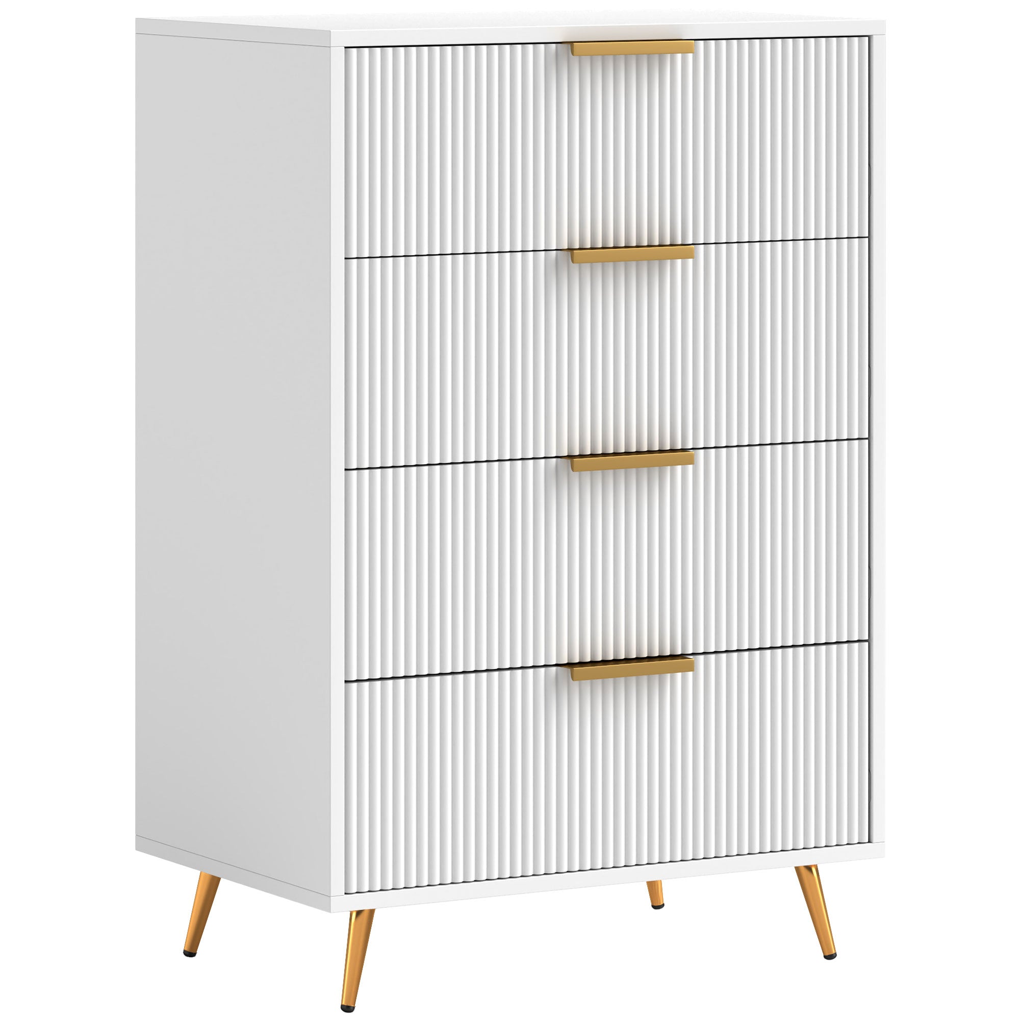HOMCOM 4-Schubladen-Kommode Moderne Schlafzimmerkommode mit Wellenförmigen Fronten Anti-Kipp Sicherheitskommode für Wohnzimmer Flur 60x40x90 cm Weiß