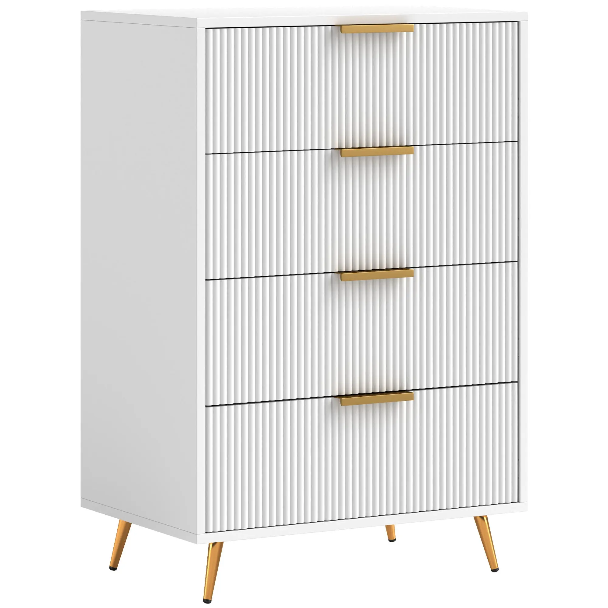 4-Drawer Dresser Modern Bedroom Dresser with Wavy Design Fronts Anti-Tip Chest of Drawers for Living Room Hallway 60x40x90 cm White