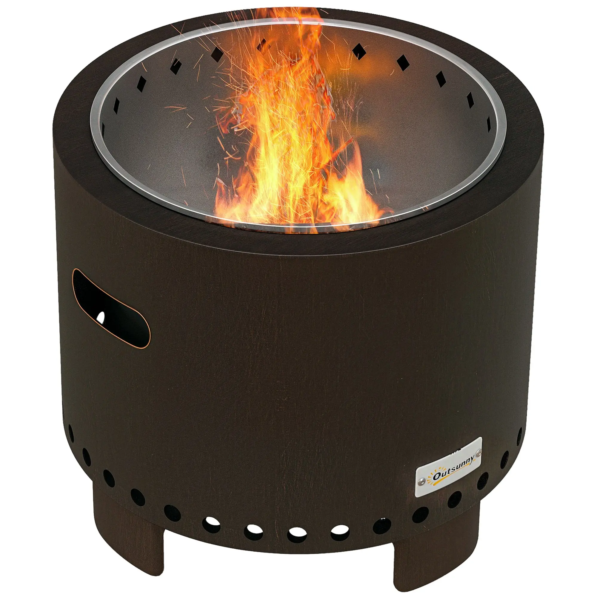 Fire Bowl, Smokeless Table Fire, ?45 cm Fire Pit with Handle, Poker, Fire Basket for Garden, Camping, Patio, Metal, Black