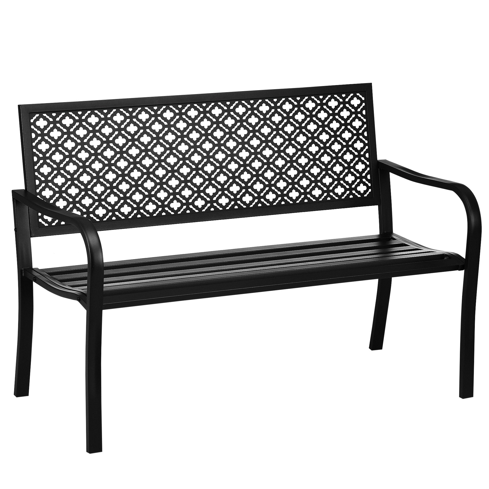 Steel Garden Bench, 2-Seater Park Bench with Backrest & Armrest, Bench with Flower Pattern, for Garden, Balcony, max. 240 kg, Black, 127 x 63 x 83 cm