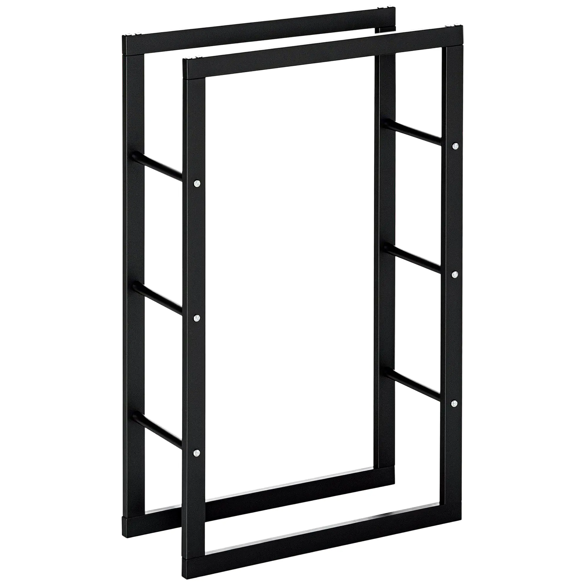 Firewood Rack Metal 60 x 25 x 100 cm Firewood Storage Aid Steel Frame up to 100kg Fireplace Wood Stand Outdoor Wood Rack Firewood Holder for Garden Terrace Outside Black