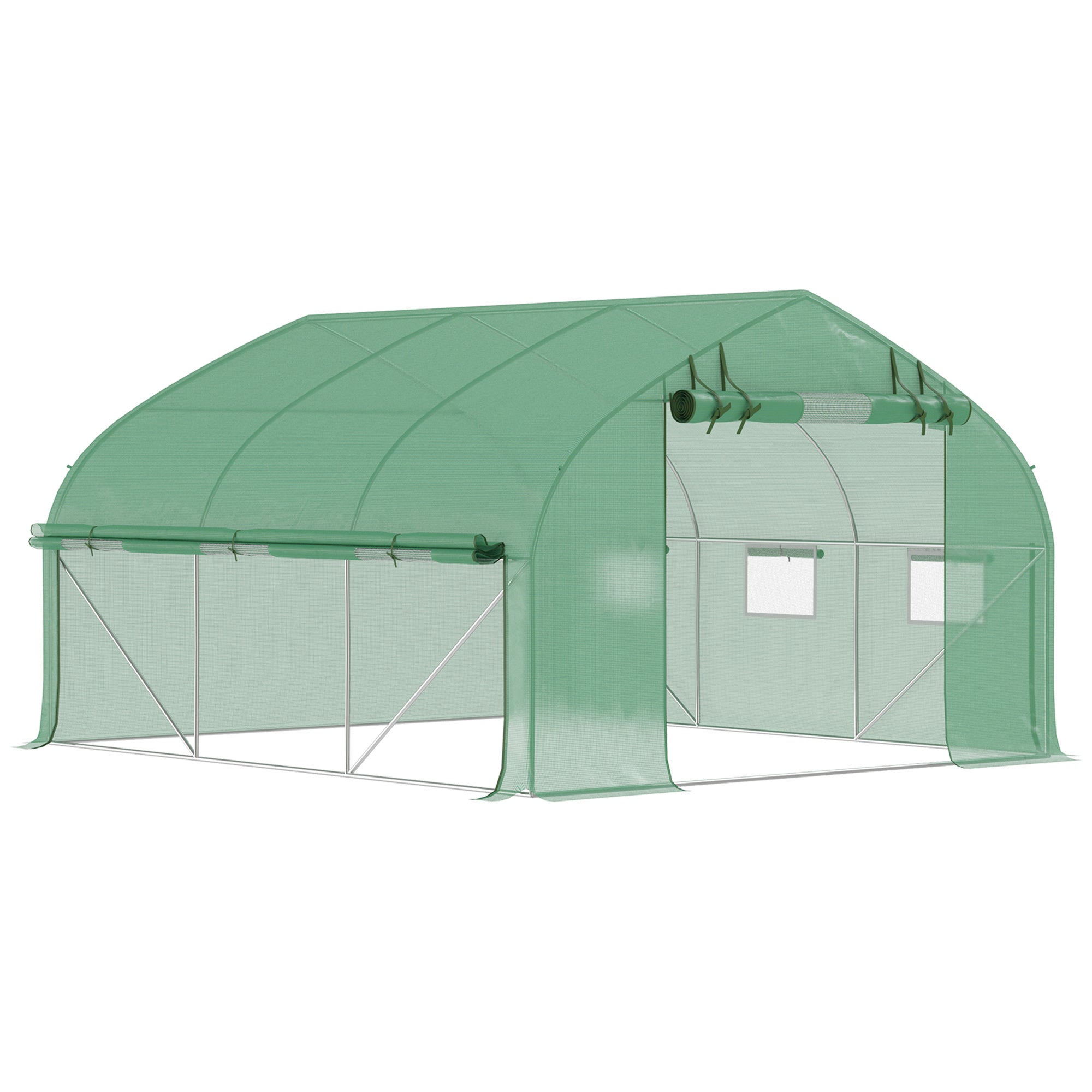 Garden Tunnel Greenhouse, 10.4 m?, UV-Resistant Garden Greenhouse, Roll-Up Zipper Door, Mesh Windows, Galvanized Steel Tube and 140g/㎡ PE, 350 x 300 x 200 cm, Green