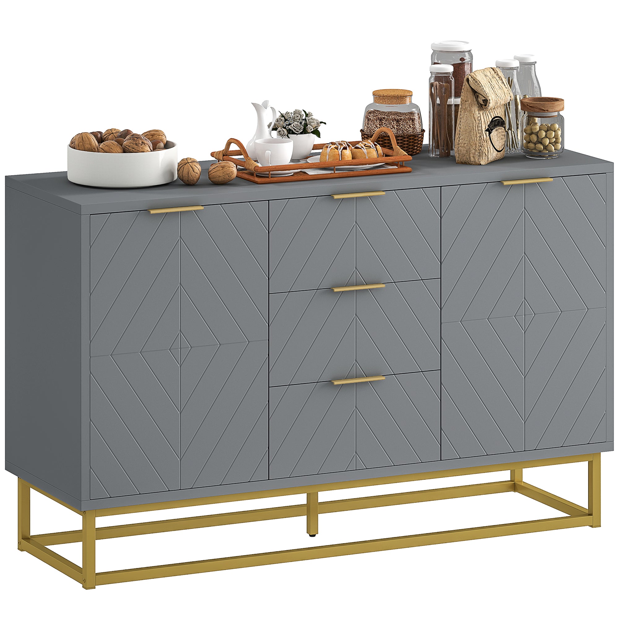 Modern Sideboard for Living Room with 3 Drawers 2 Doors and Adjustable Shelf Side Cabinet for Living Room Kitchen Anti-Tipping 120x40x76 cm Gray