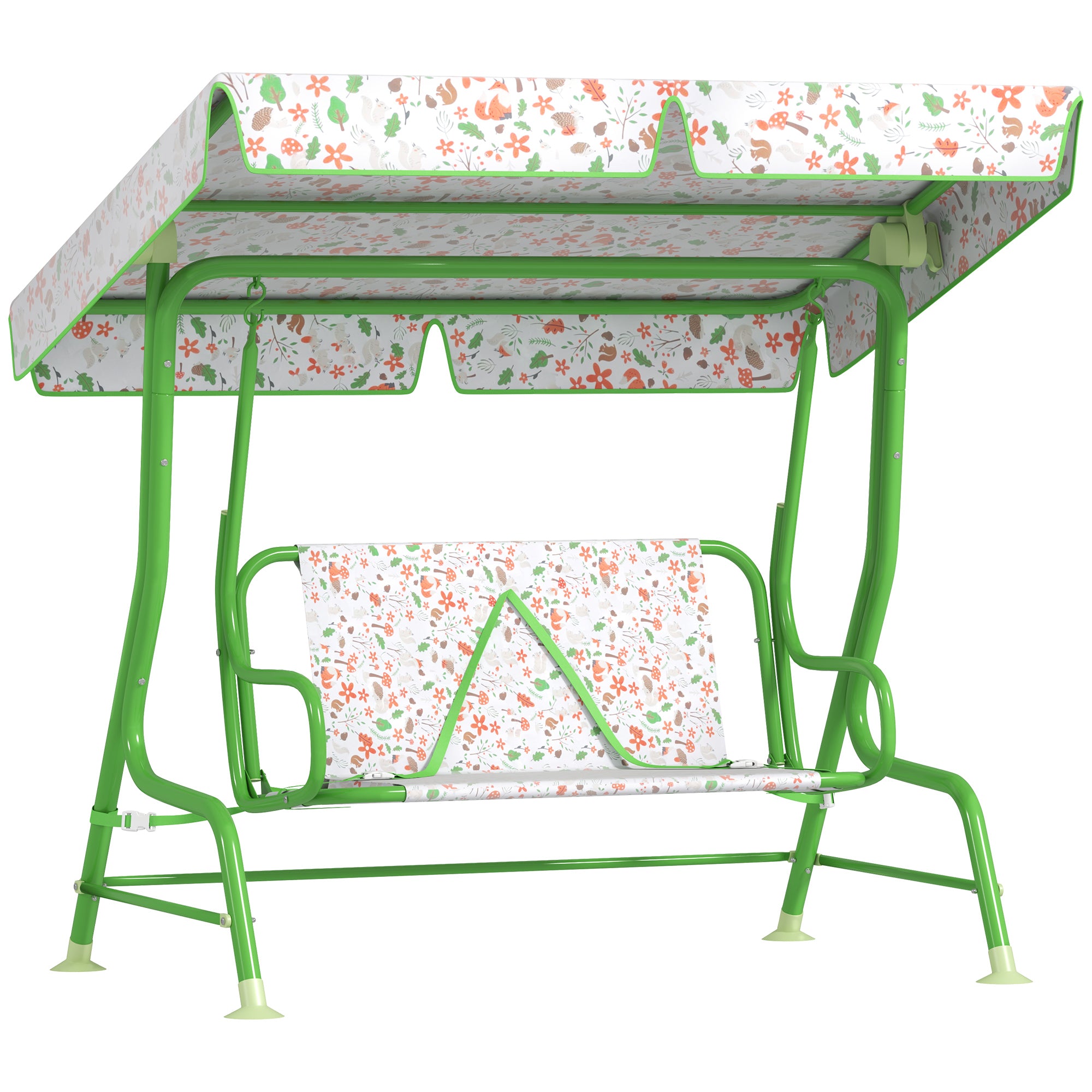 AIYAPLAY Utehängmatta för Barn +3 År Tvåsitsig Utehängmatta med Justerbart Solskydd och Söta Mönster 112x75x120 cm Grön