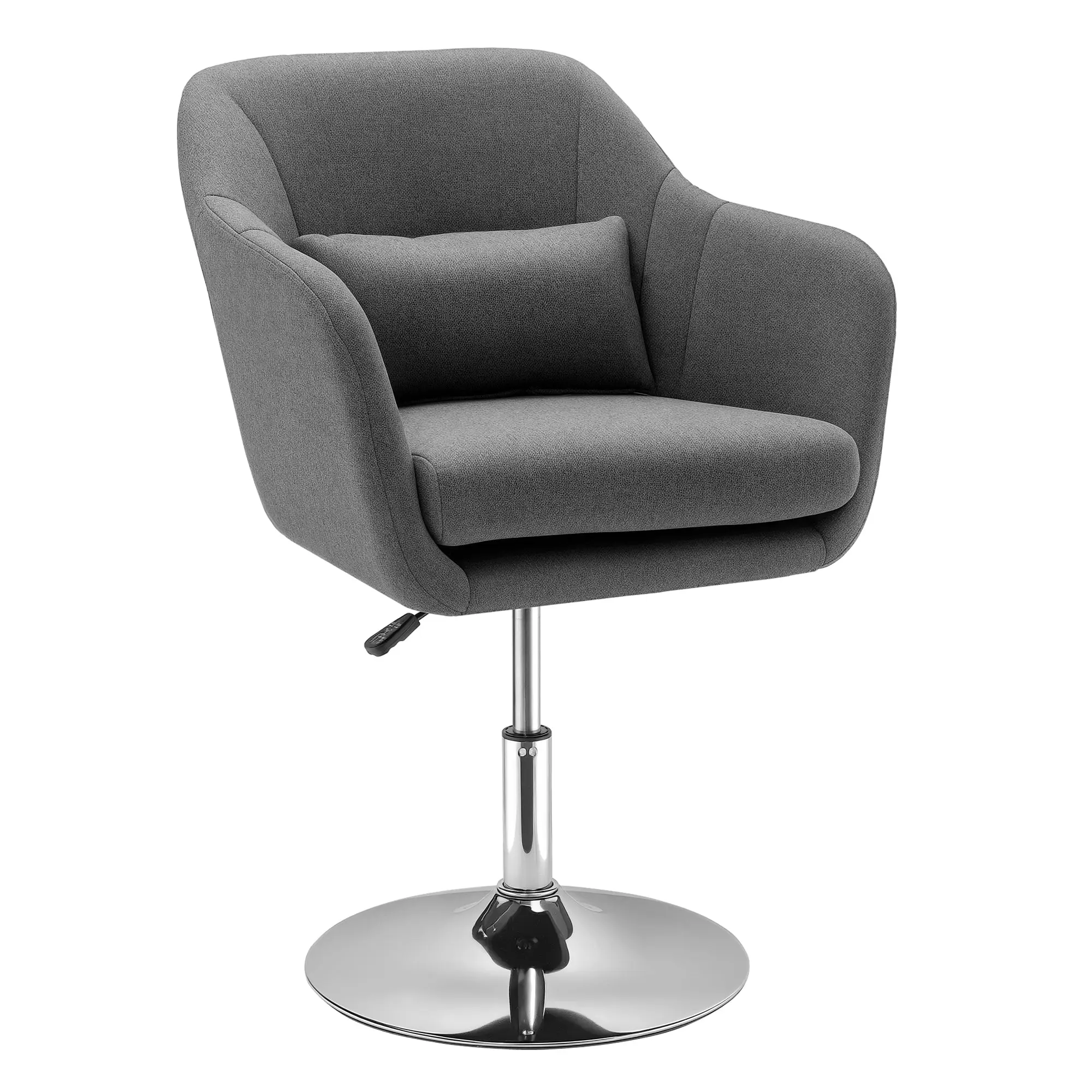Chair Lounge Chair with Armrest, Lumbar Pillow, Upholstered Recliner with Metal Frame, Linen Look, Height Adjustable Swivel Chair for Bedroom, Living Room, Dark Gray
