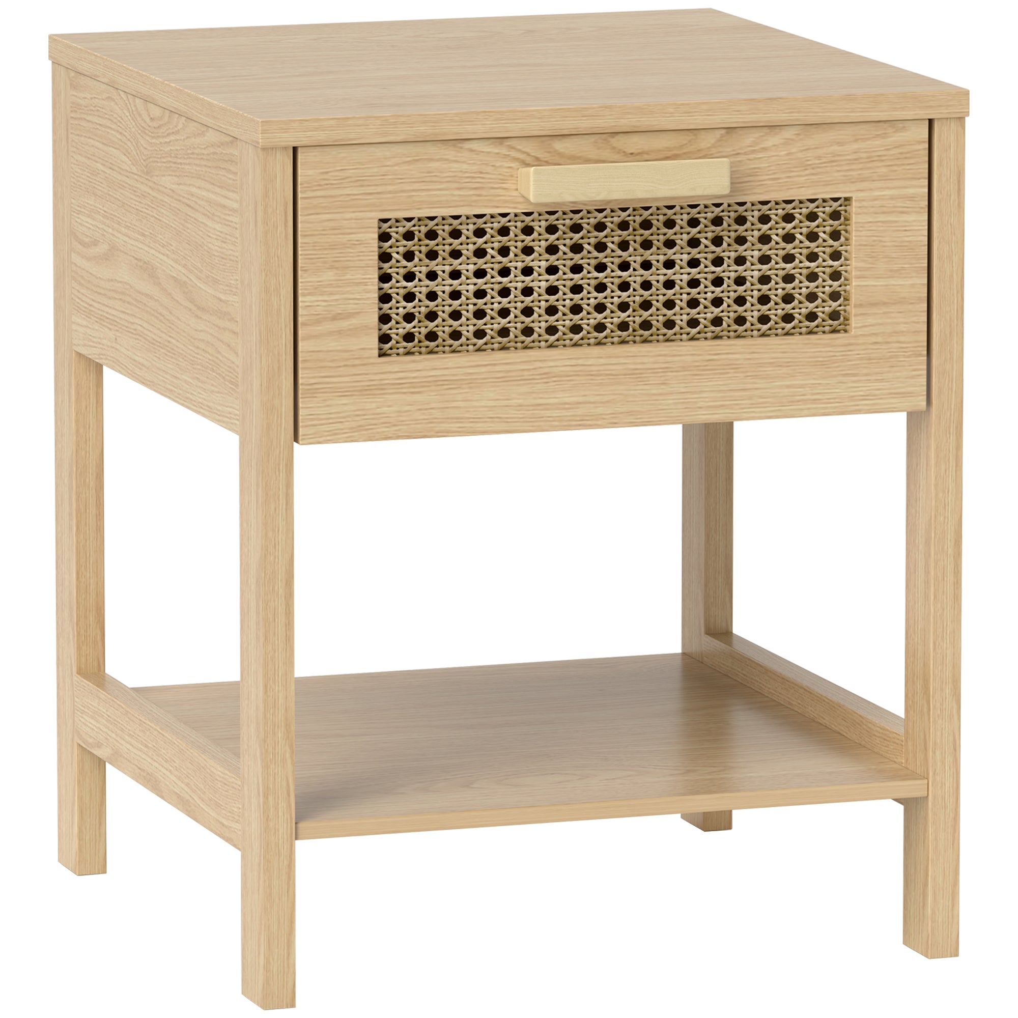 HOMCOM Noční stolky s šuplíkem, policí a designem z ratanu pro ložnici a obývací pokoj, přírodní 40 cm x 40 cm x 49 cm