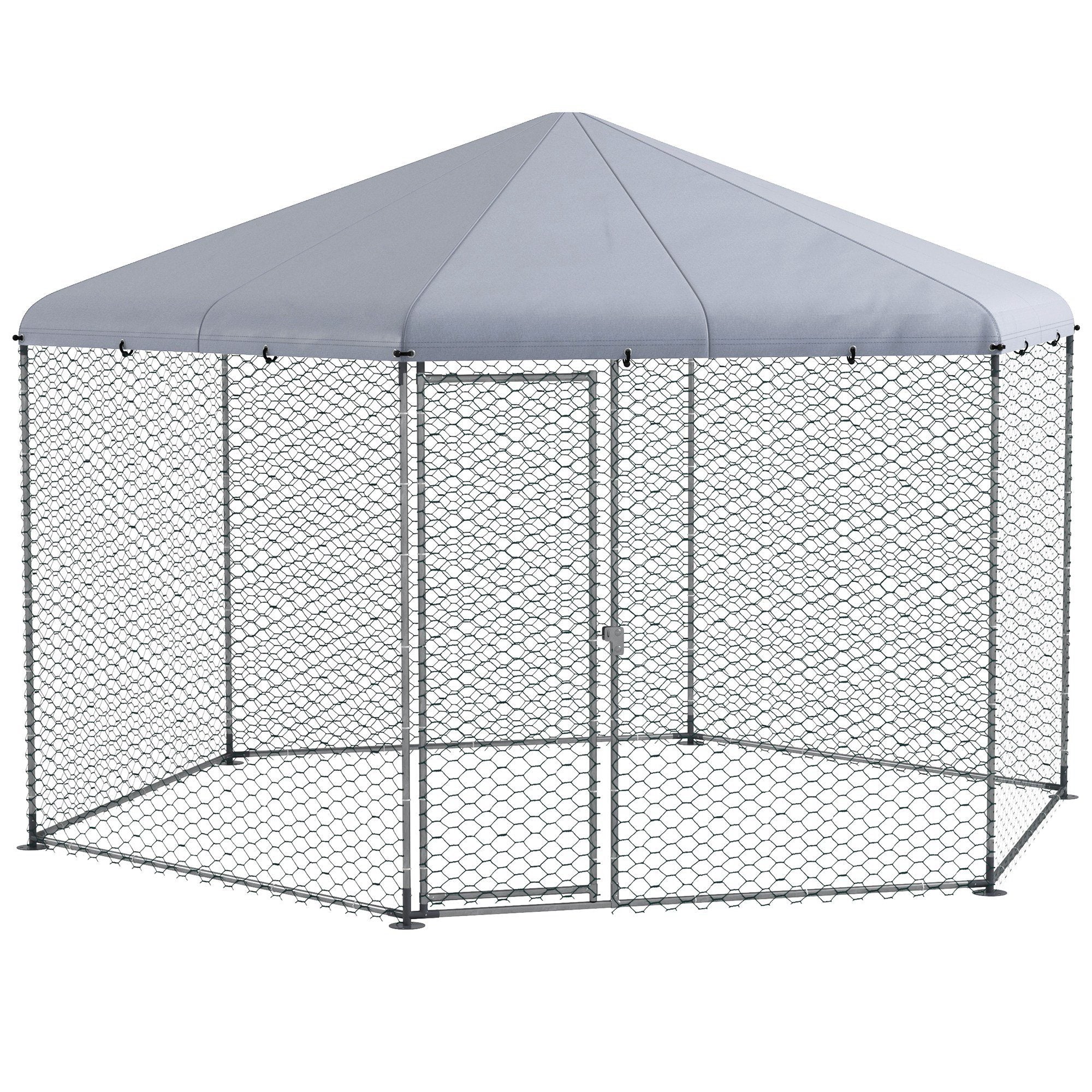 Free-Range Chicken Coop 400 x 346 x 263 cm made of Steel, Chicken Cage with Cover, Door, Chicken Enclosure for 10-15 Chickens, Small Animals & Plants Silver