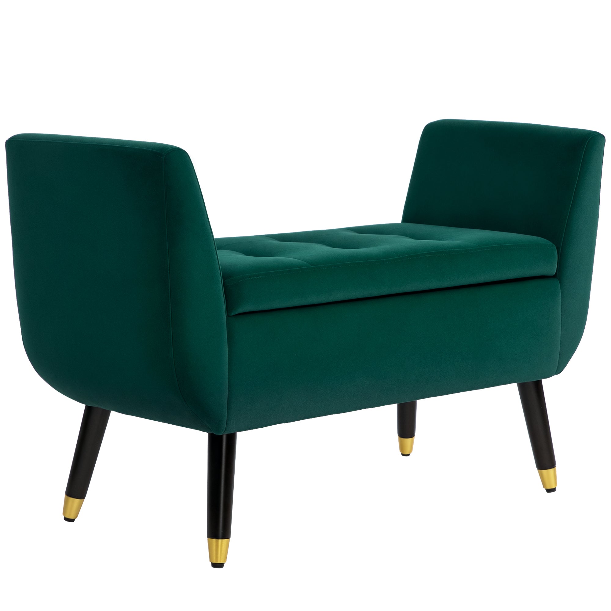 HOMCOM Tároló Padkarfa Aljzattal Bársony Kárpitozású Pad Fa Lábakkal, Tárolódoboz Nappalihoz, Hálószobához, Előszobához 107 x 42 x 65 cm, Zöld