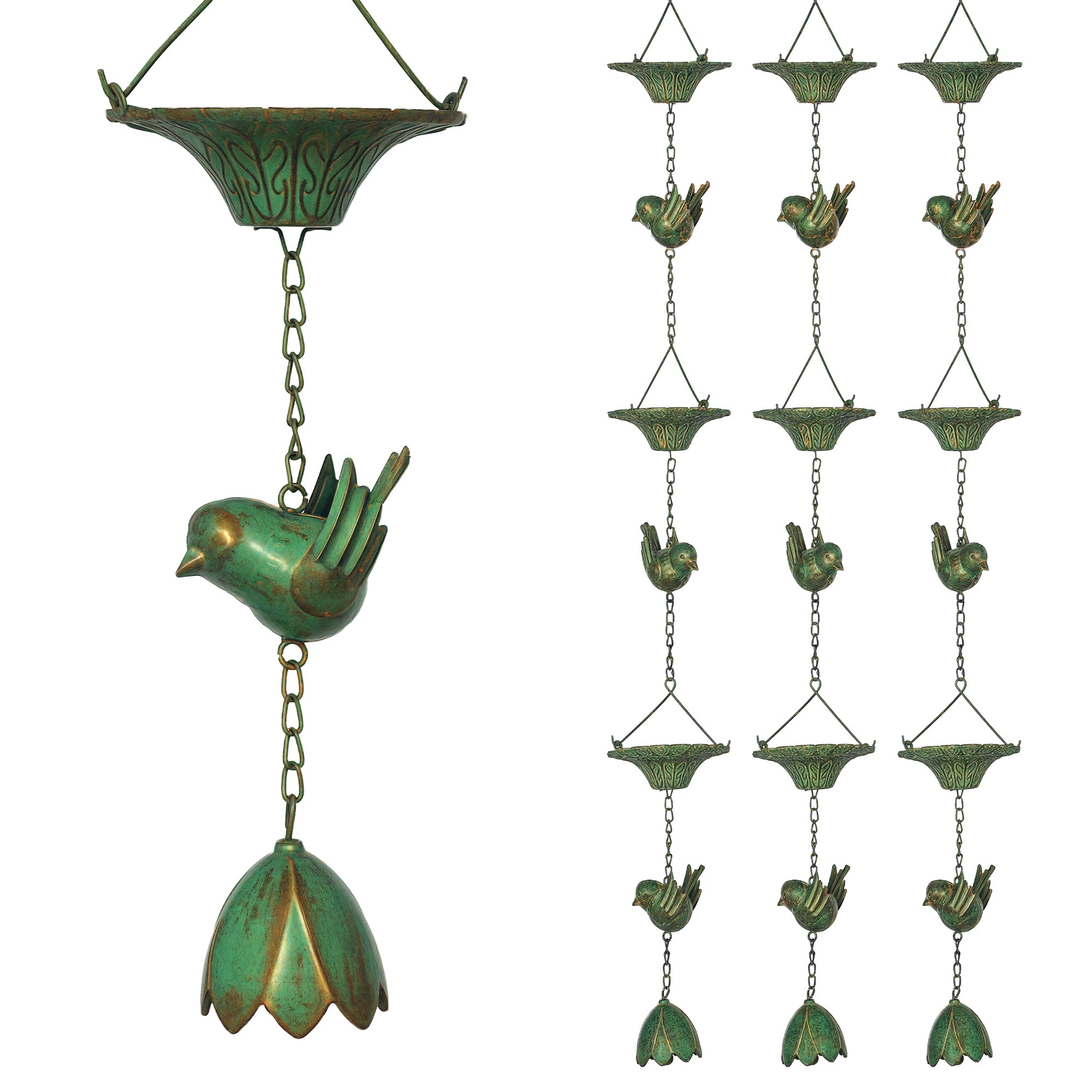3-Piece Set Rain Chain 123cm Metal Rain Drainage Chain with Attached Hook Birds Bell Gutter Chain Rainwater Chain Rain Catcher Chain for Gutters Rain Collector Rain Chains