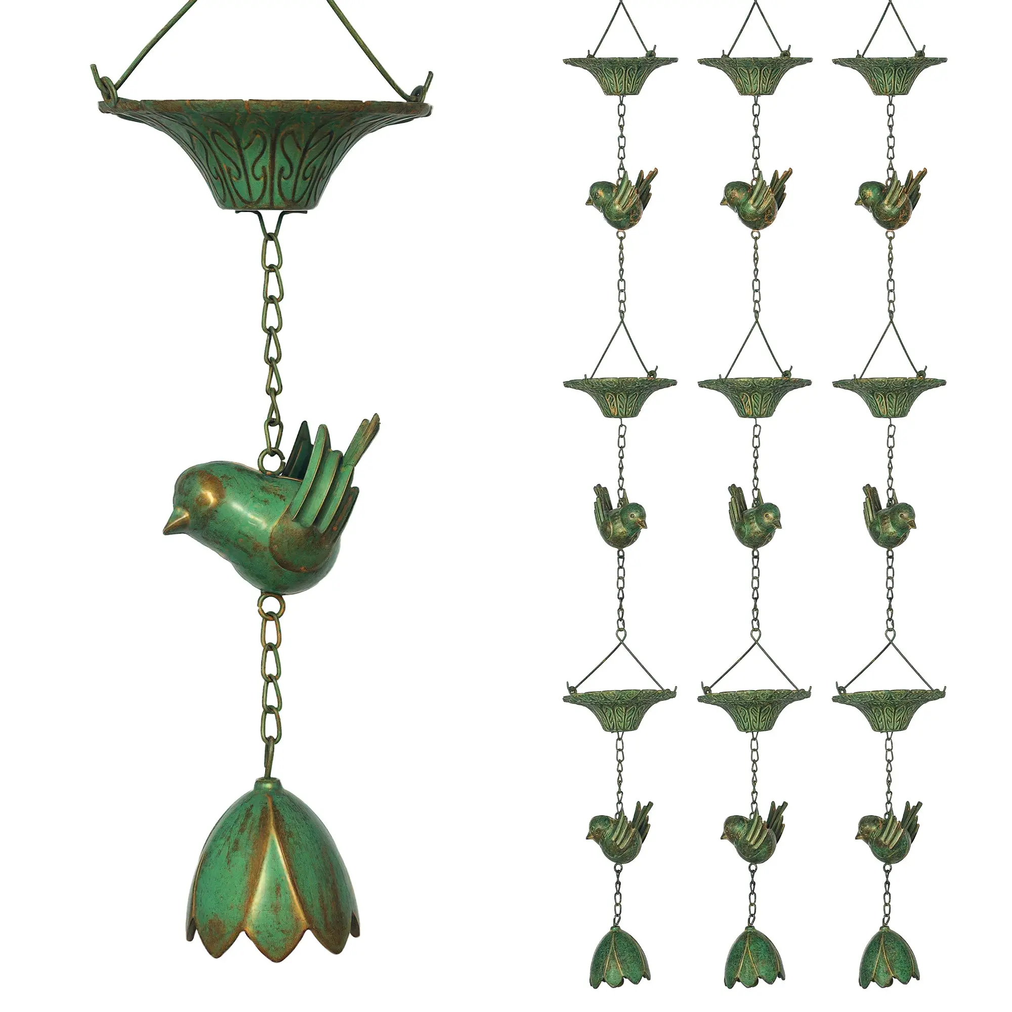 3-Piece Set Rain Chain 123cm Metal Rain Drainage Chain with Attached Hook Birds Bell Gutter Chain Rainwater Chain Rain Catcher Chain for Gutters Rain Collector Rain Chains
