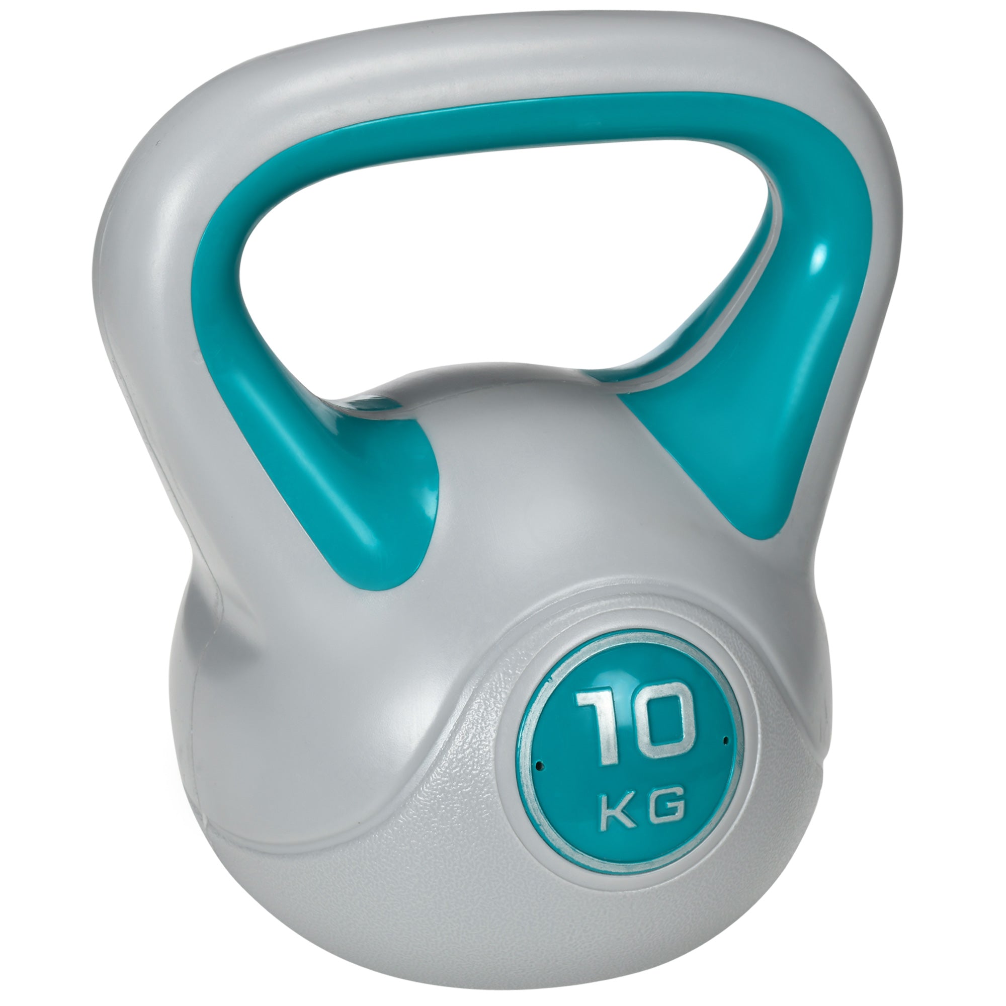 SPORTNOW 10 kg Kettlebell zila un pelēka ar PU pārklājumu un smilšu piepildījumu, plaša rokturis mājas treniņu ķermeņa veidošanai 22x16x26 cm